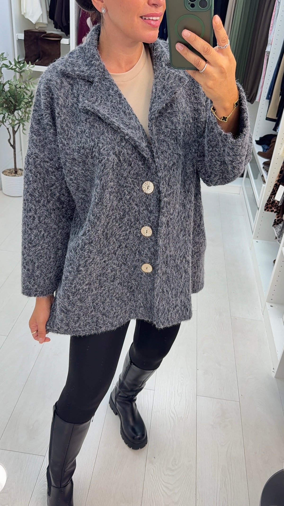 Haylee Textured Button Front Jacket