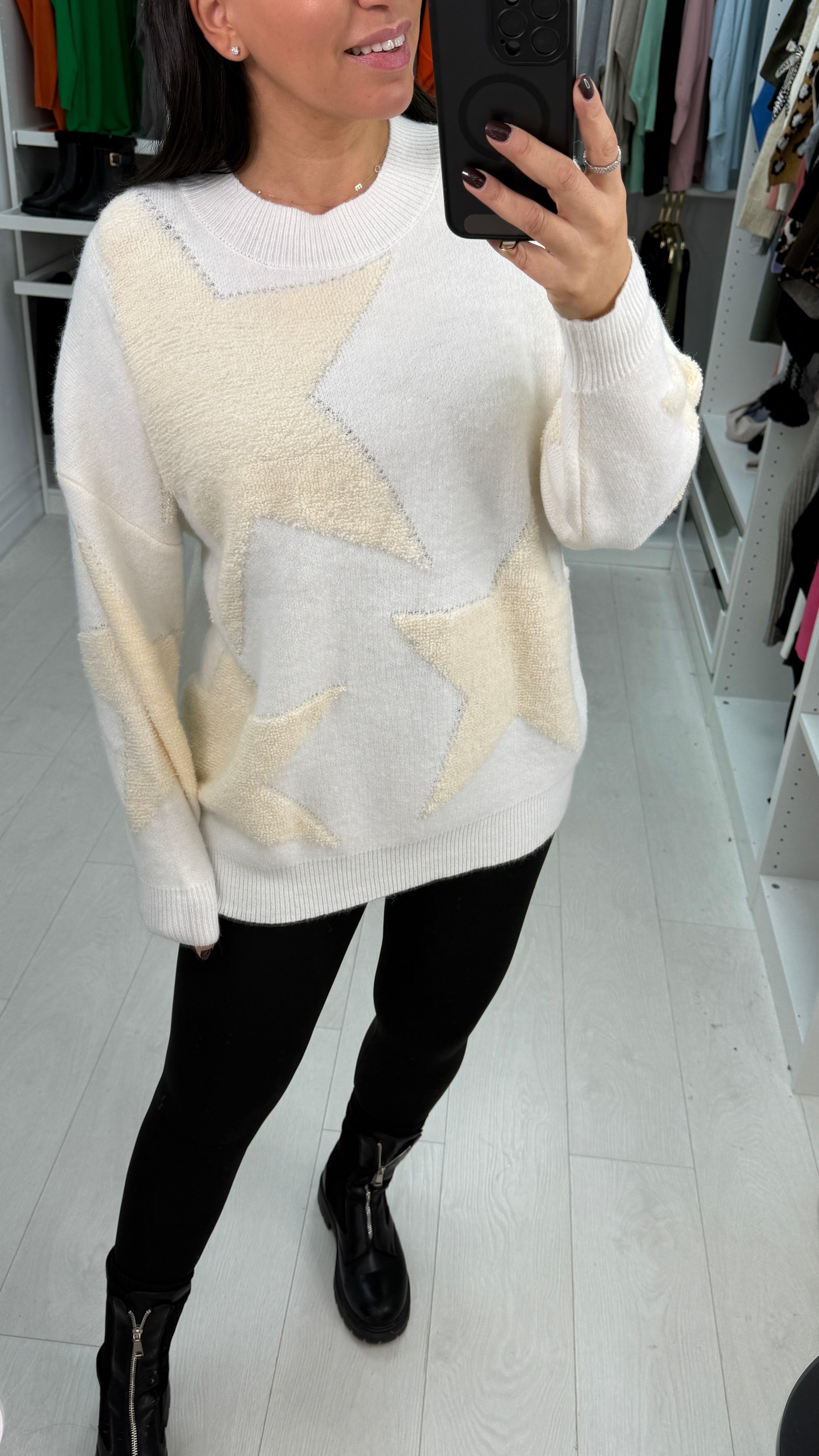 Patrina Boucle Star Pattern Loose Fit Jumper