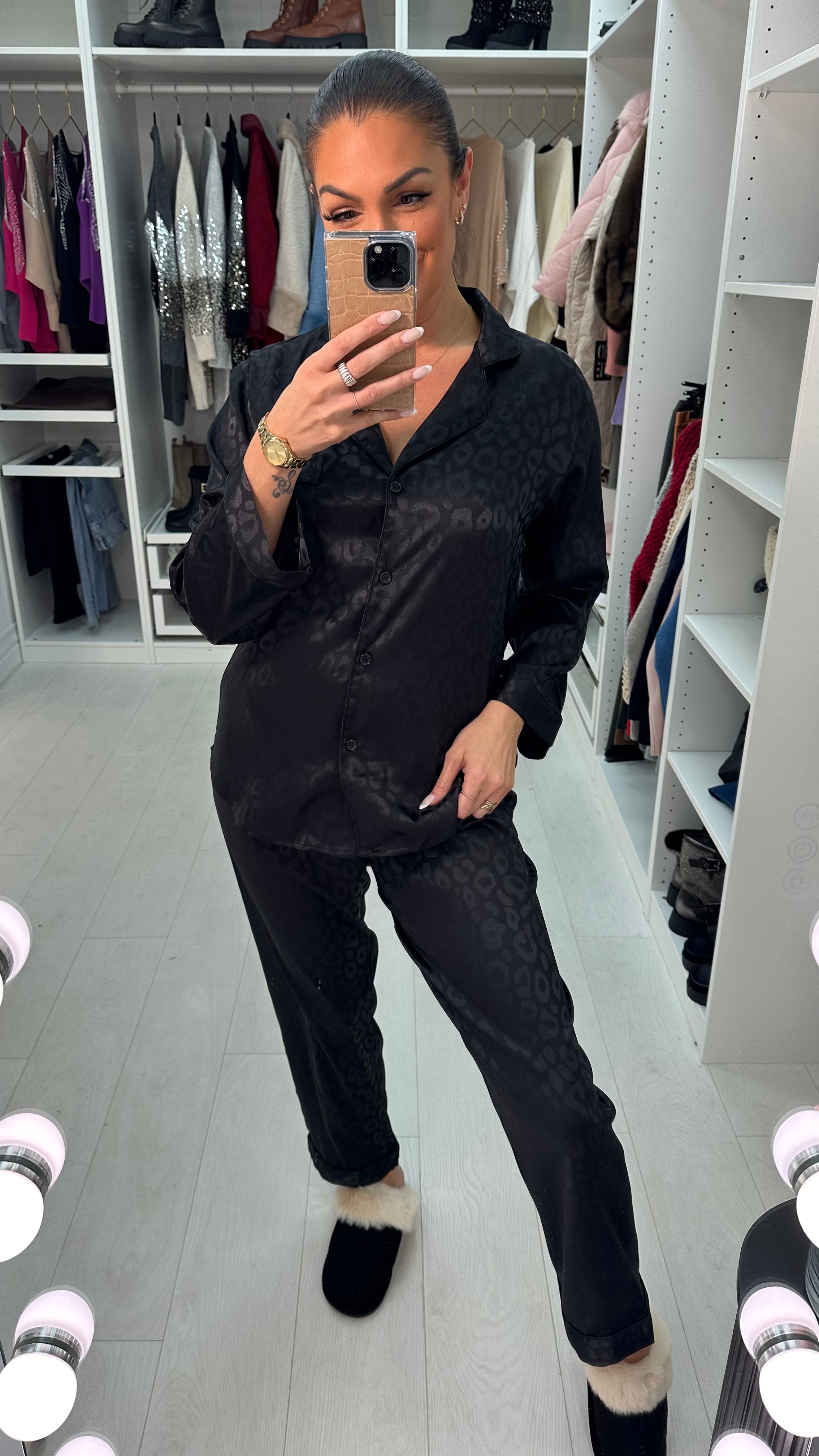 Vivvi Satin Leopard Print Pyjama Set