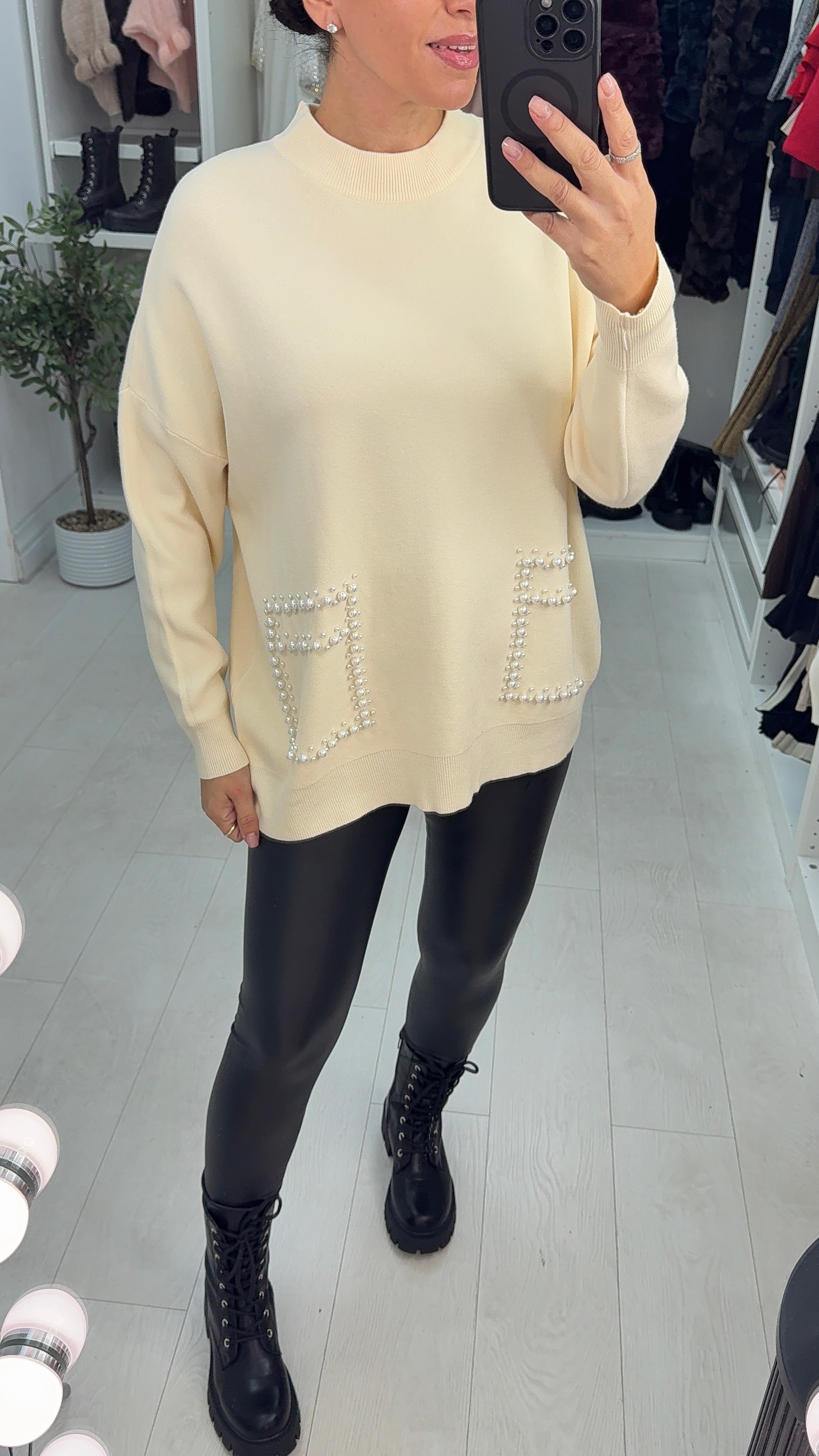 Carolina Plain Pearl Detail Jumper