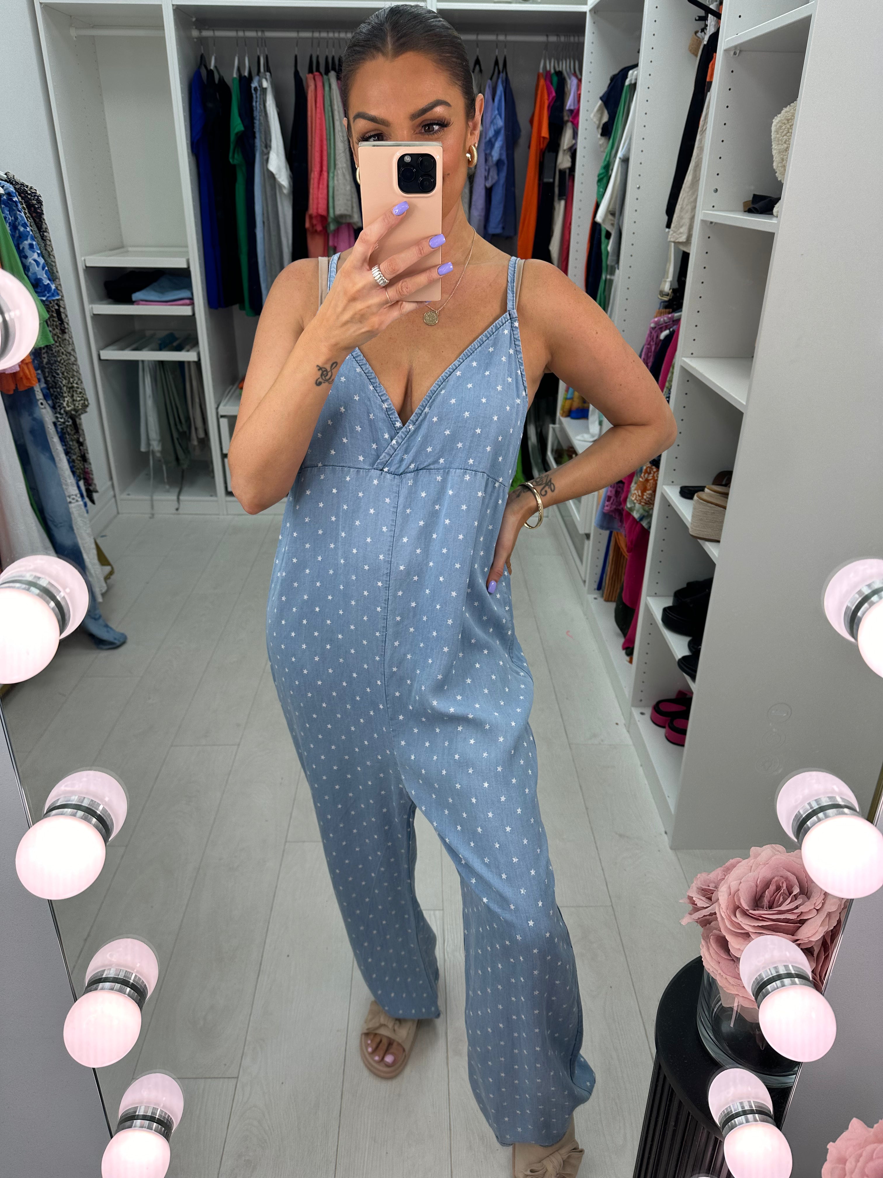 Pearla Star Print Wide Leg Jumpsuit