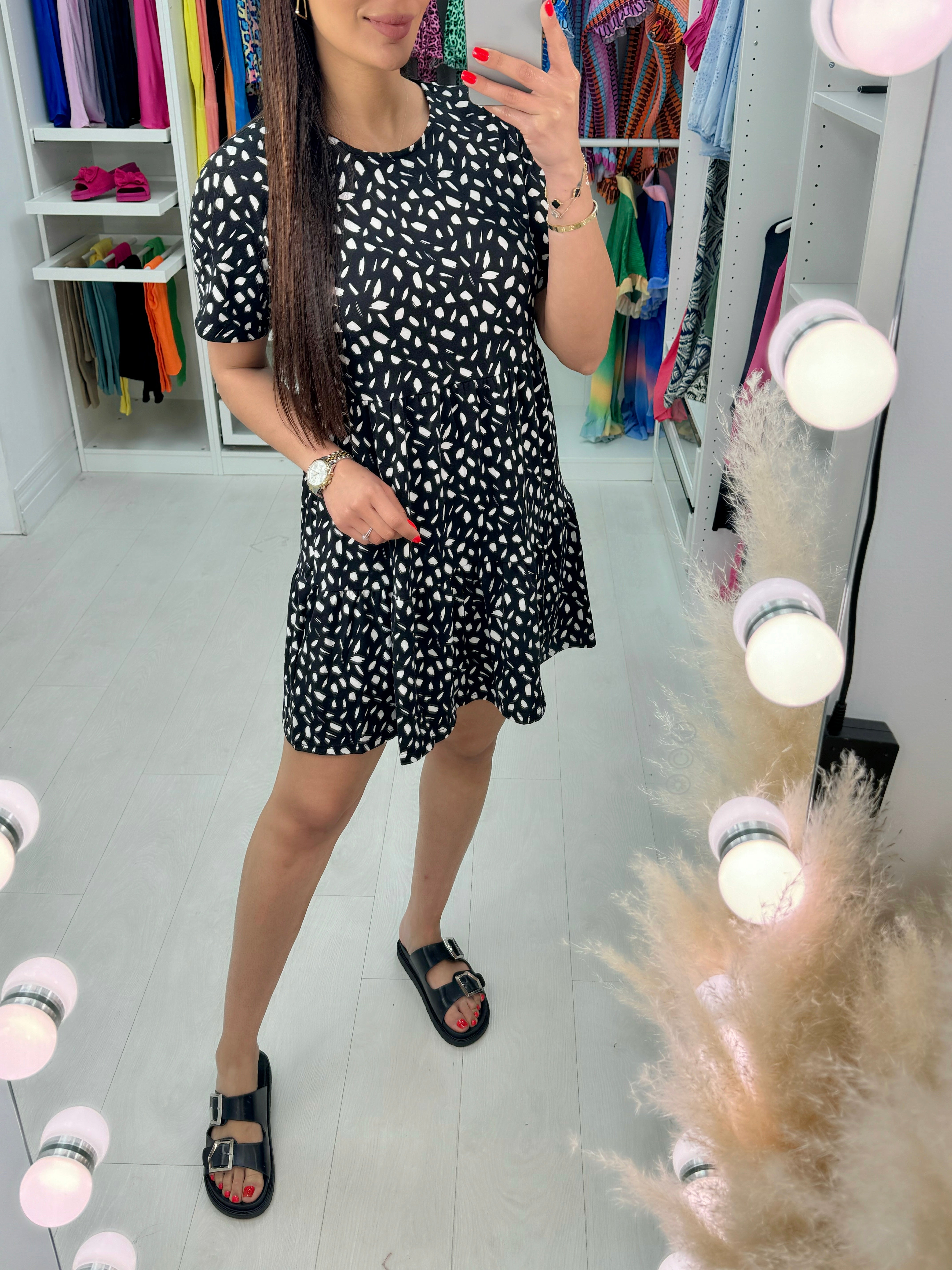 Nanisca Abstract Dot Print Mini Smock Dress