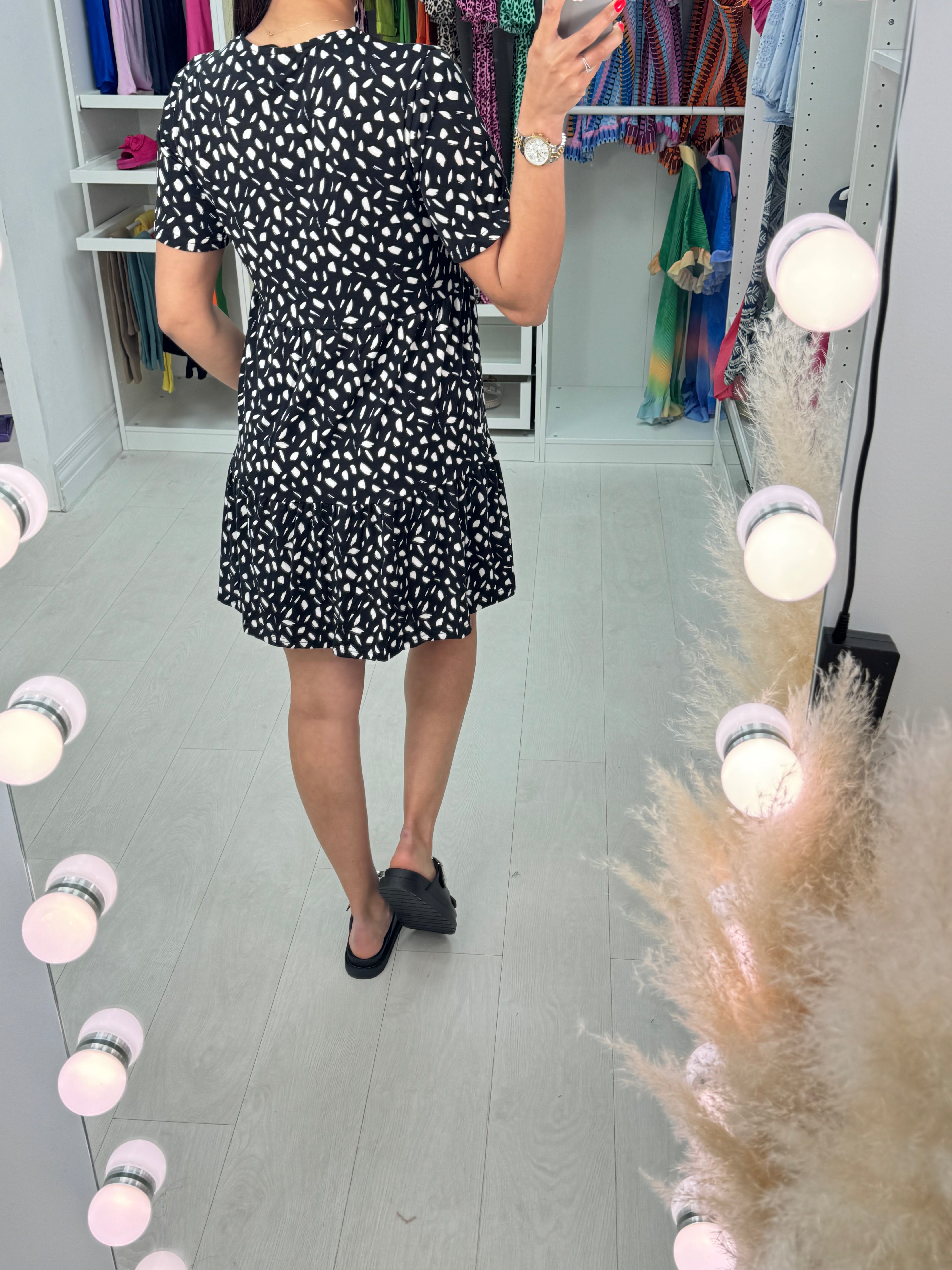 Nanisca Abstract Dot Print Mini Smock Dress