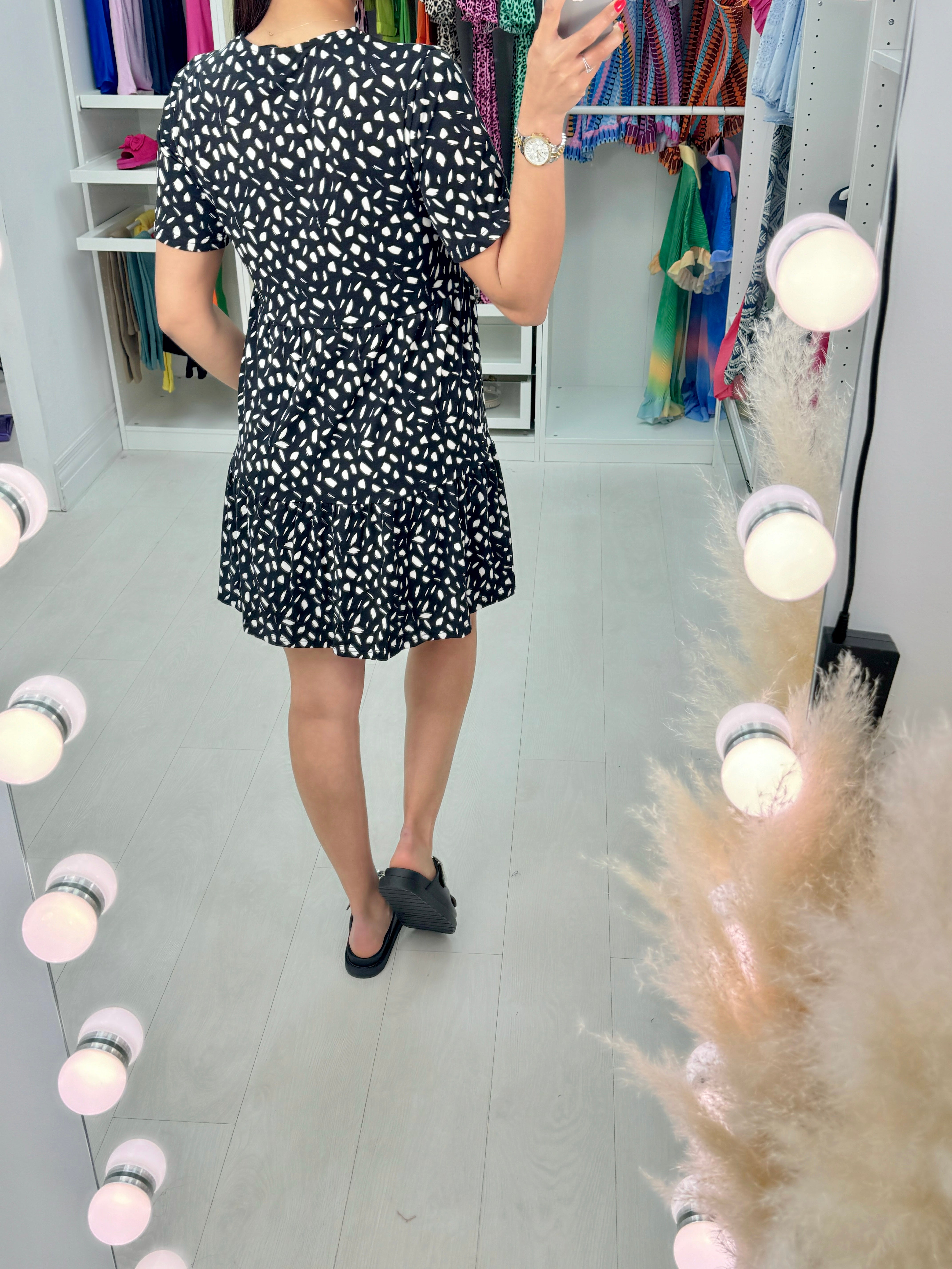 Nanisca Abstract Dot Print Mini Smock Dress