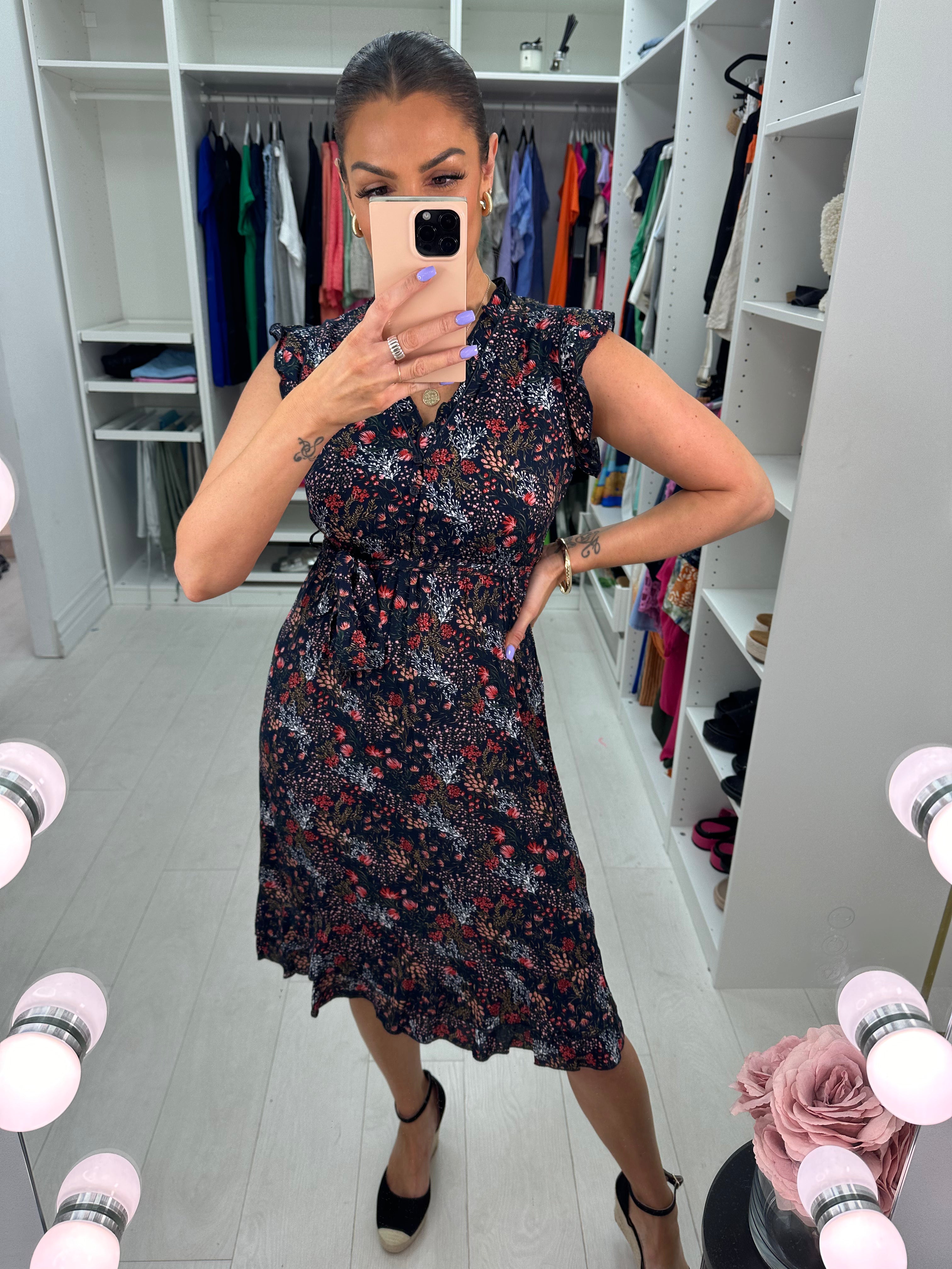 Amala Navy Floral Print Dress