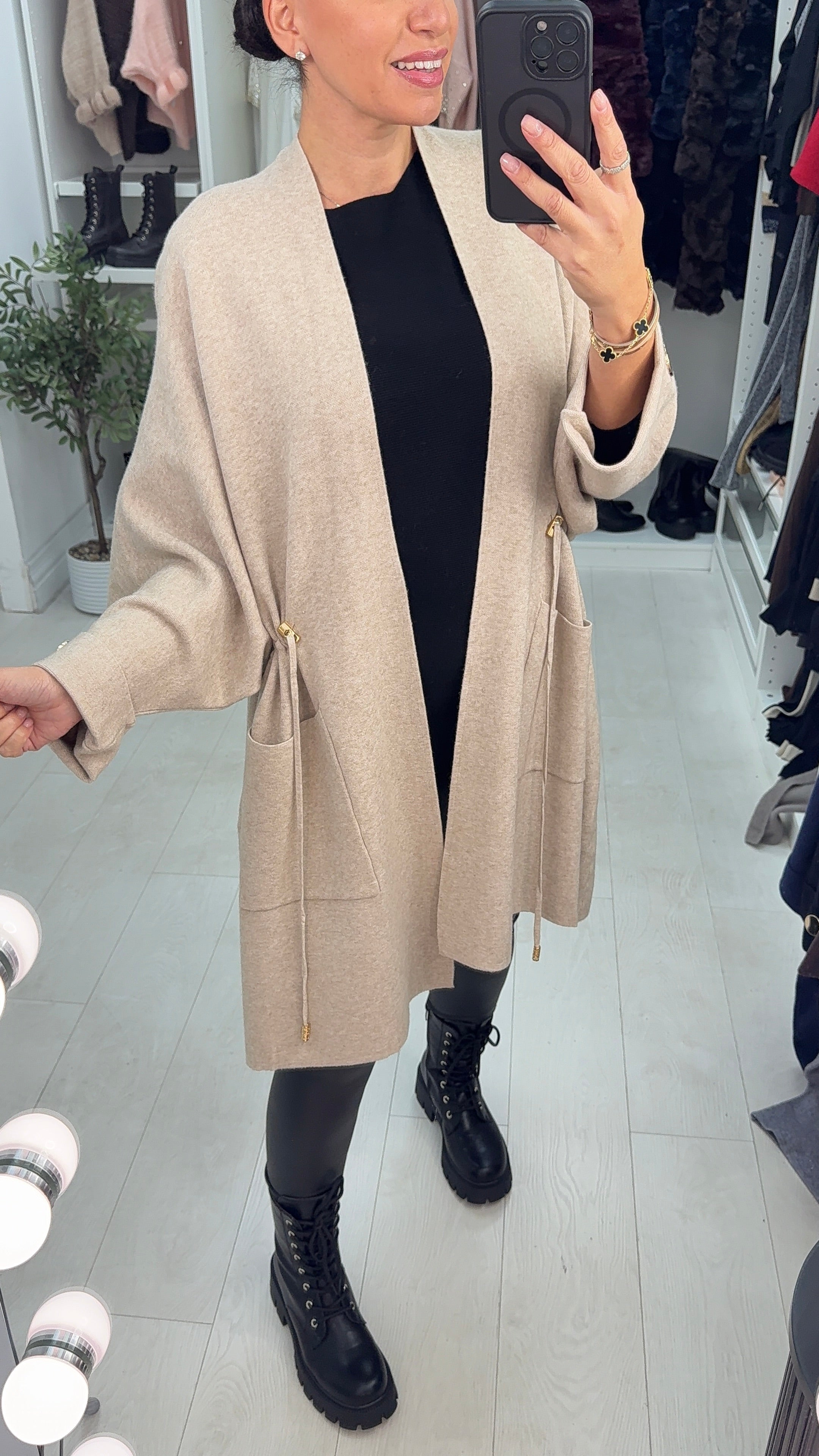 Vinya Plain Tie Waist Knit Cardigan