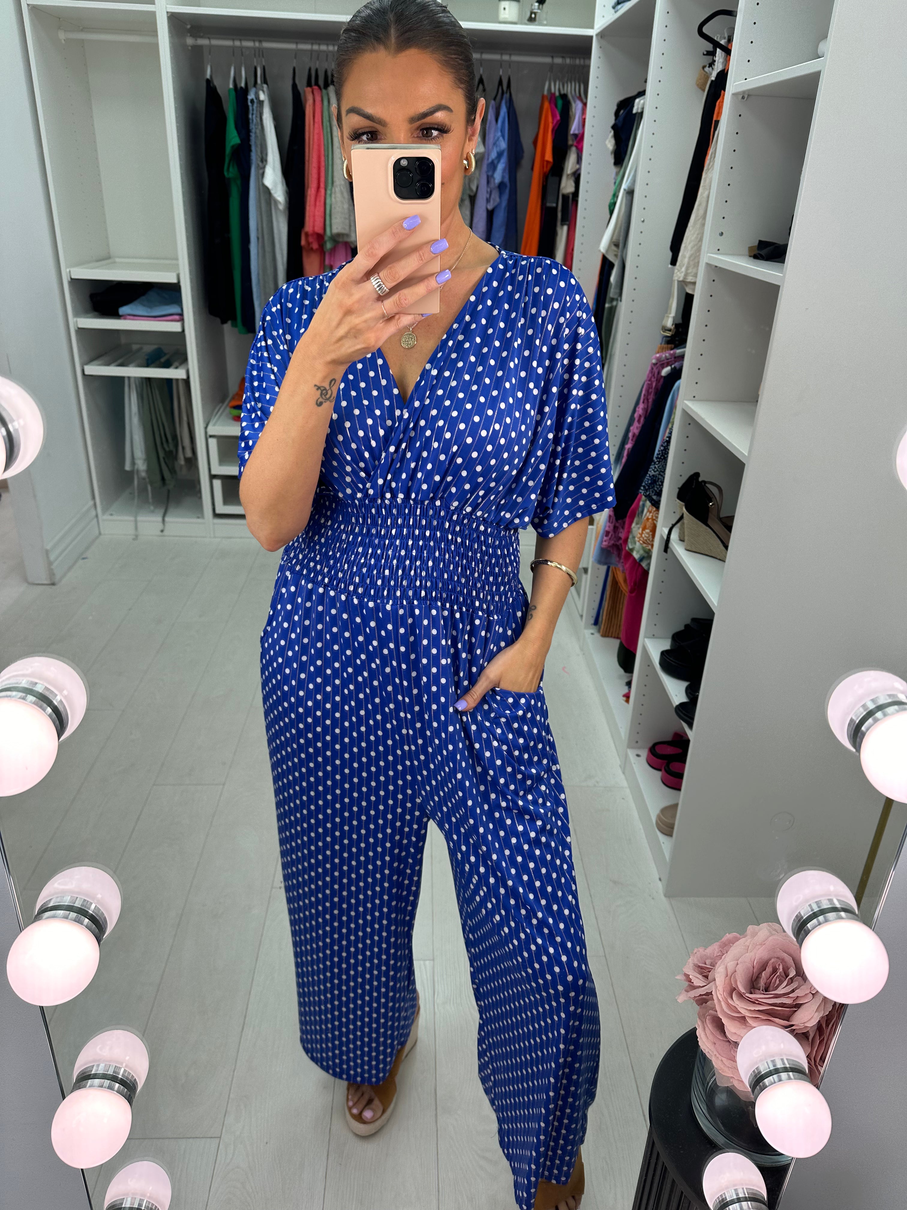 Daniela Polka Dot Print Elasticated Waist Jumpsuit