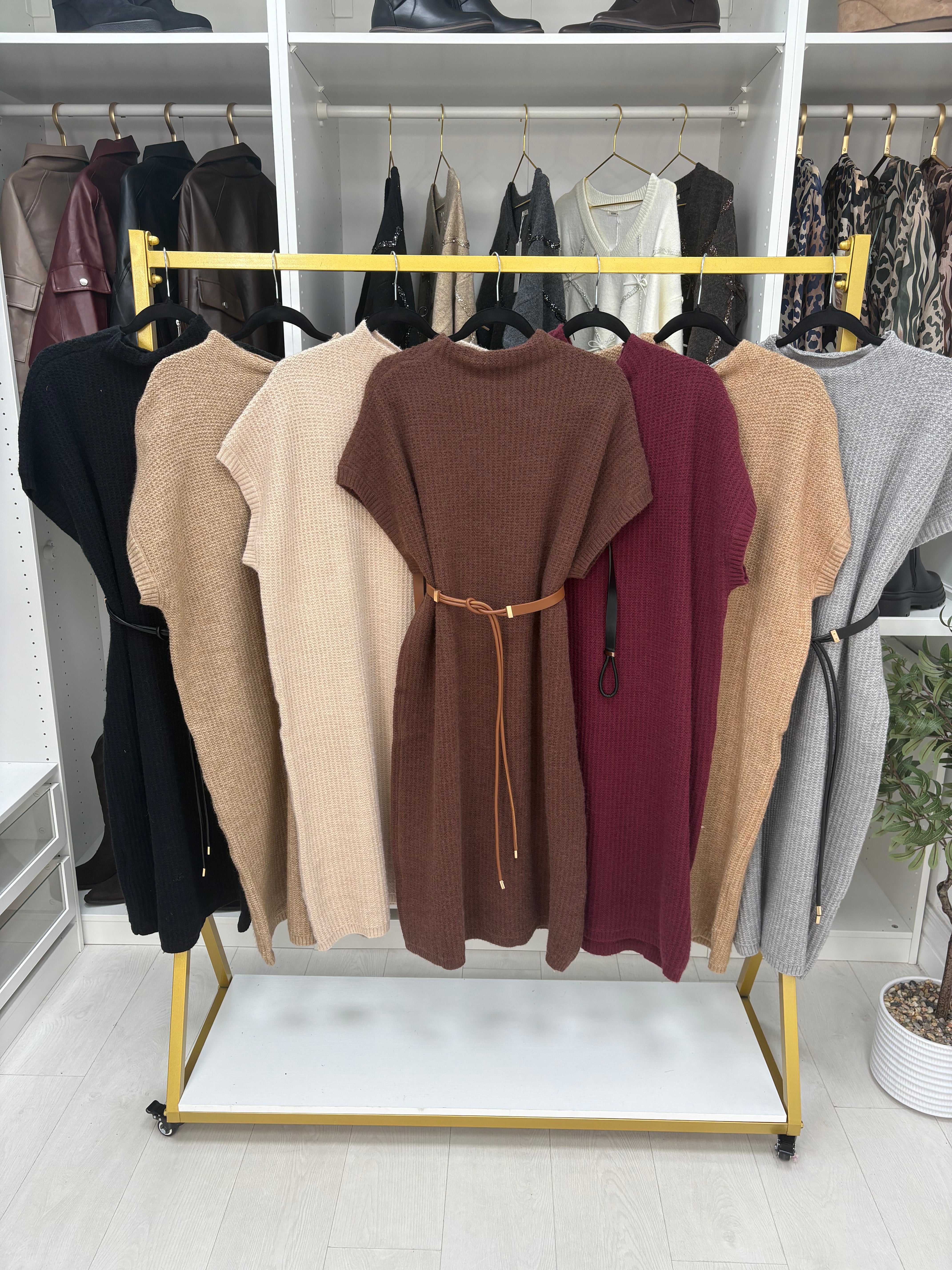 Prinny Plain Loose Fit Belted Jumper Dress