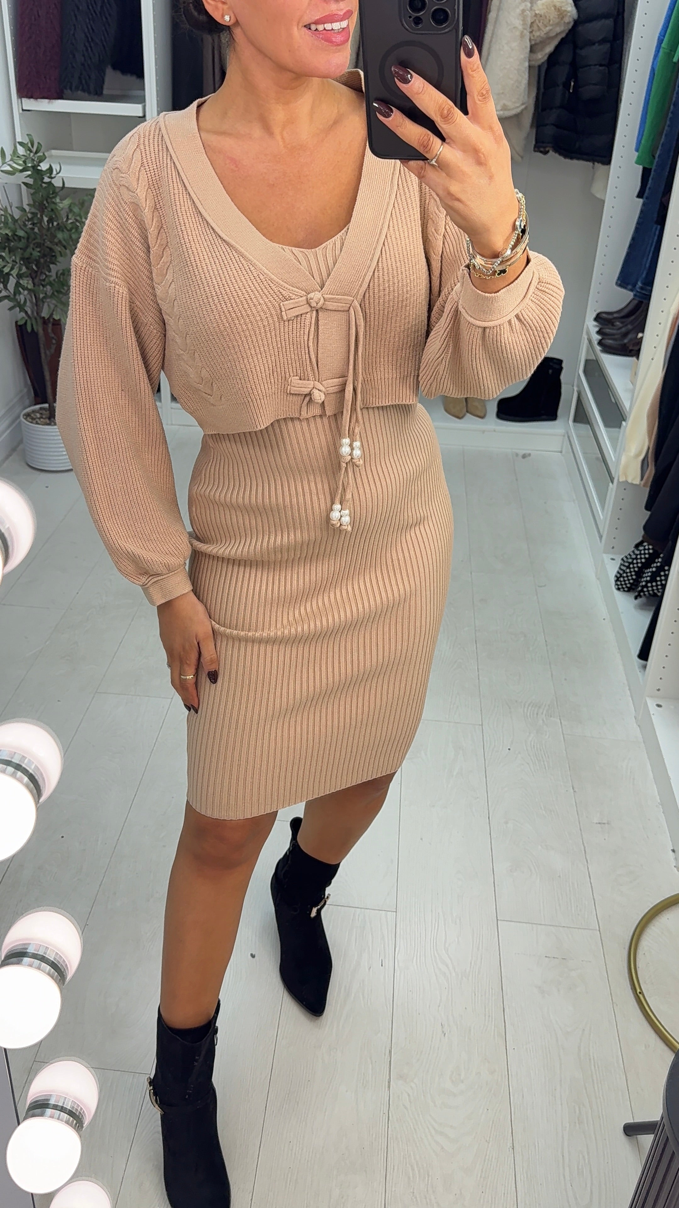 Rebecca Plain Tie Front 2 Piece Knitted Dress