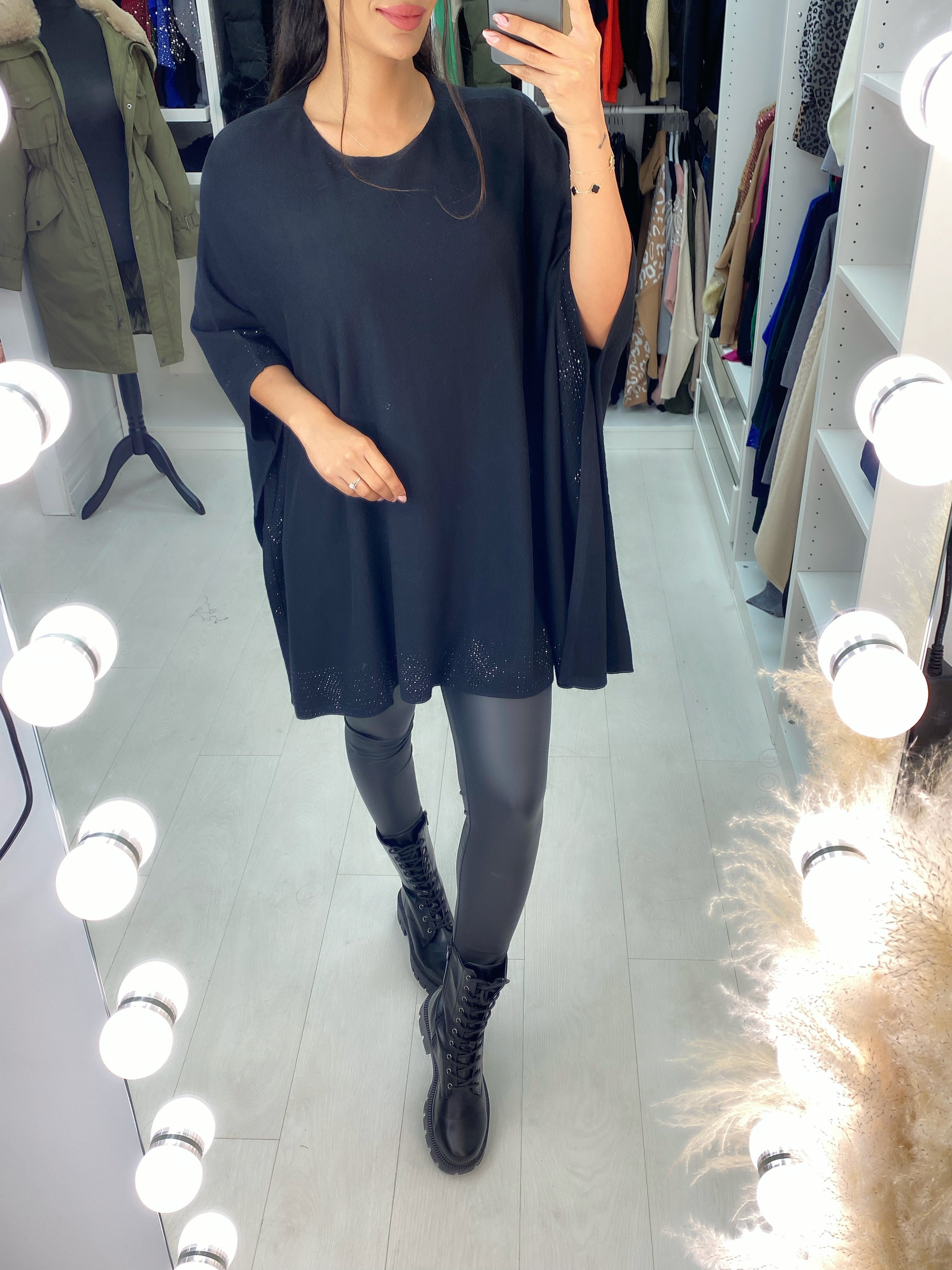 Jolene Diamante Gem Hem Poncho Jumper