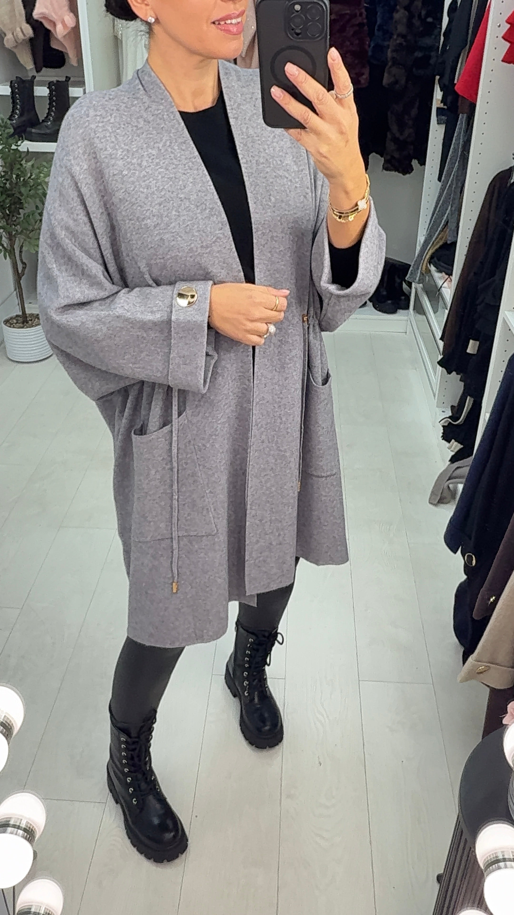 Vinya Plain Tie Waist Knit Cardigan