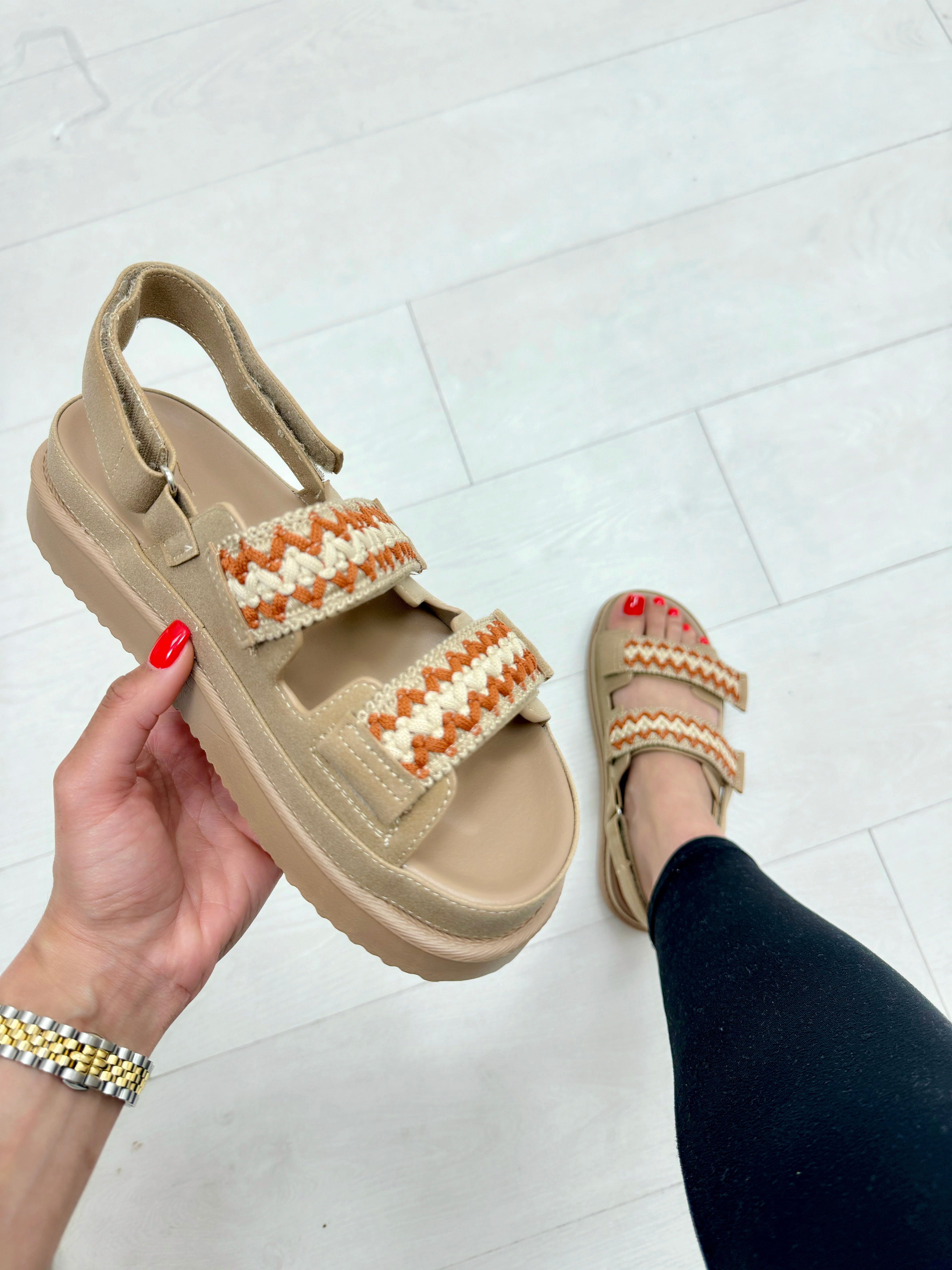 Cyra Whipstitch Trim Velcro Sandals