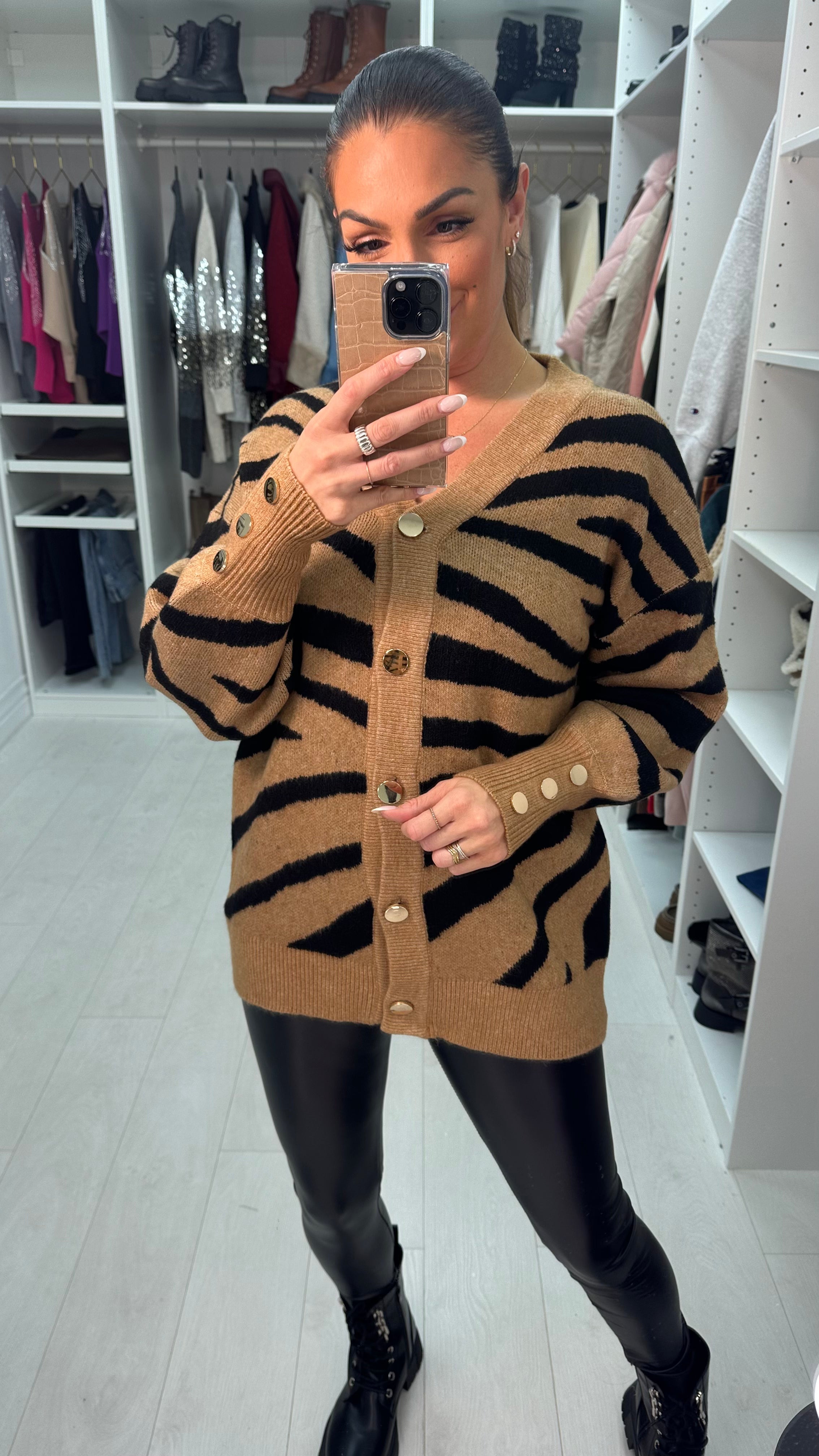 Katherine Zebra Print Button Front Cardigan