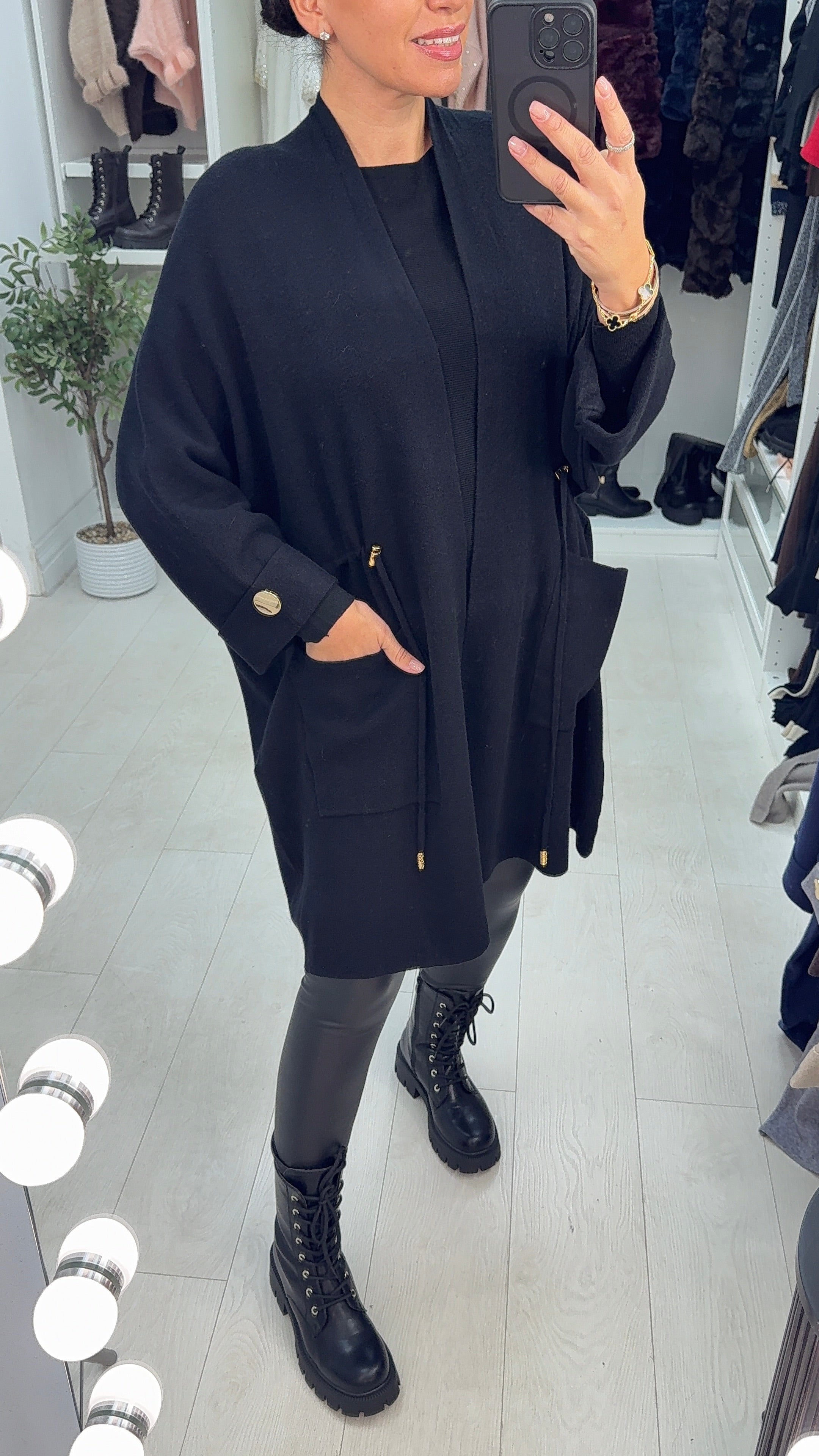 Vinya Plain Tie Waist Knit Cardigan