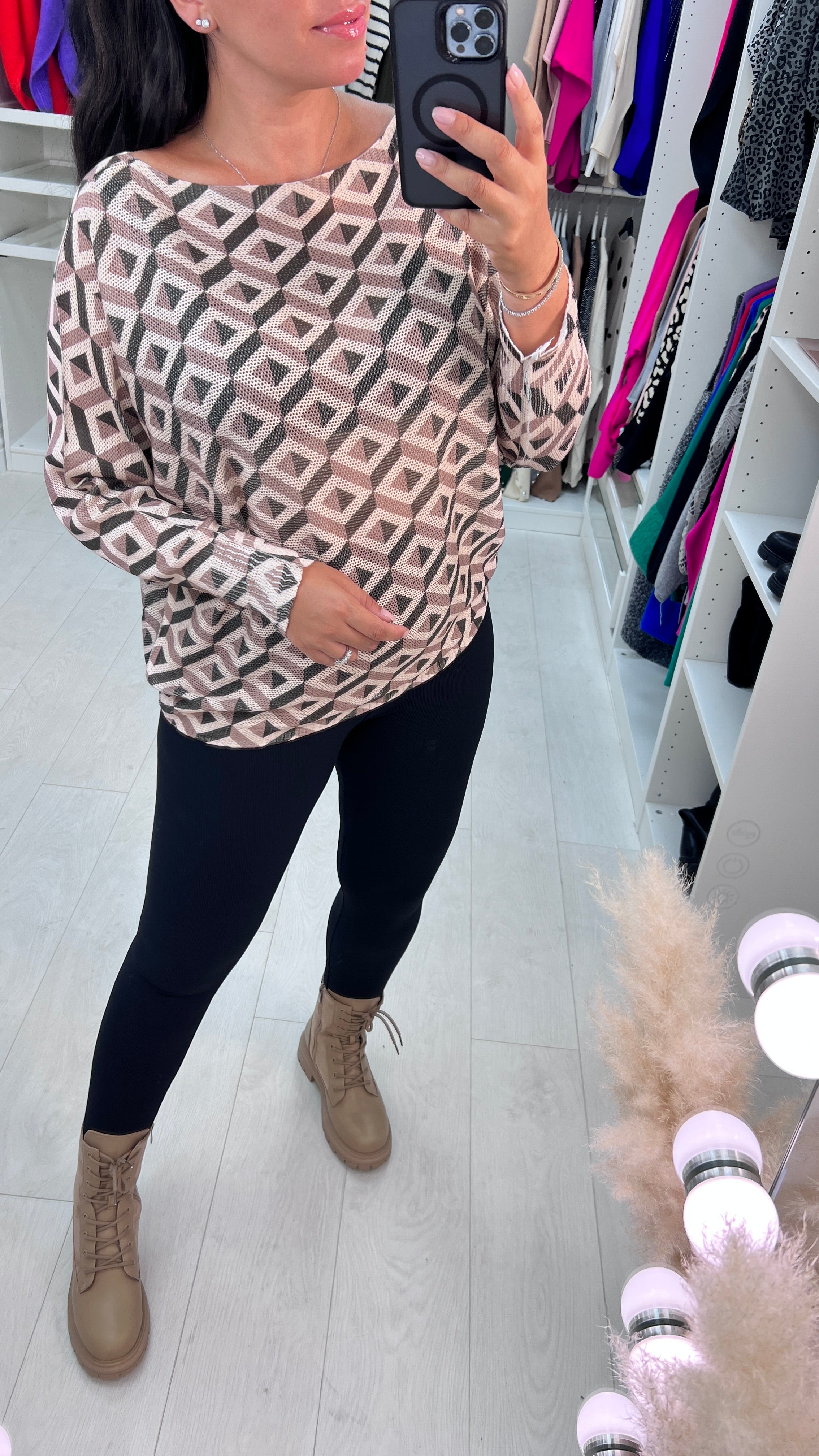 Myra Crochet Detail Diamond Pattern Top