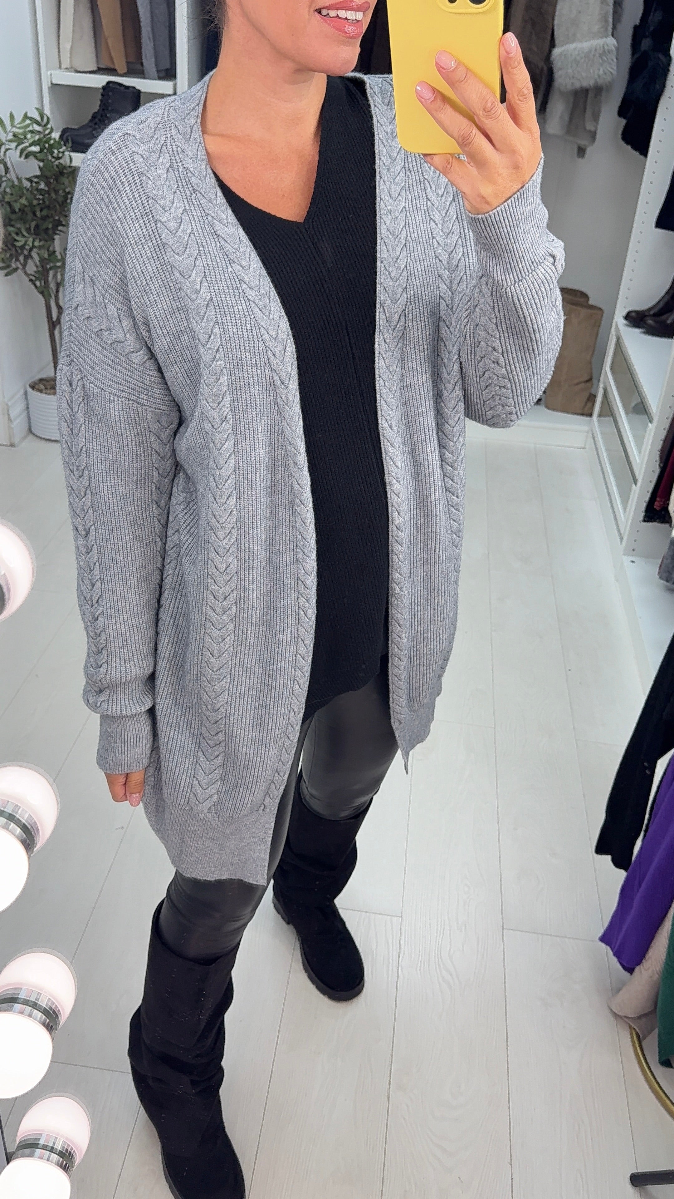 Loretta Plain Cable Knit Open Front Cardigan