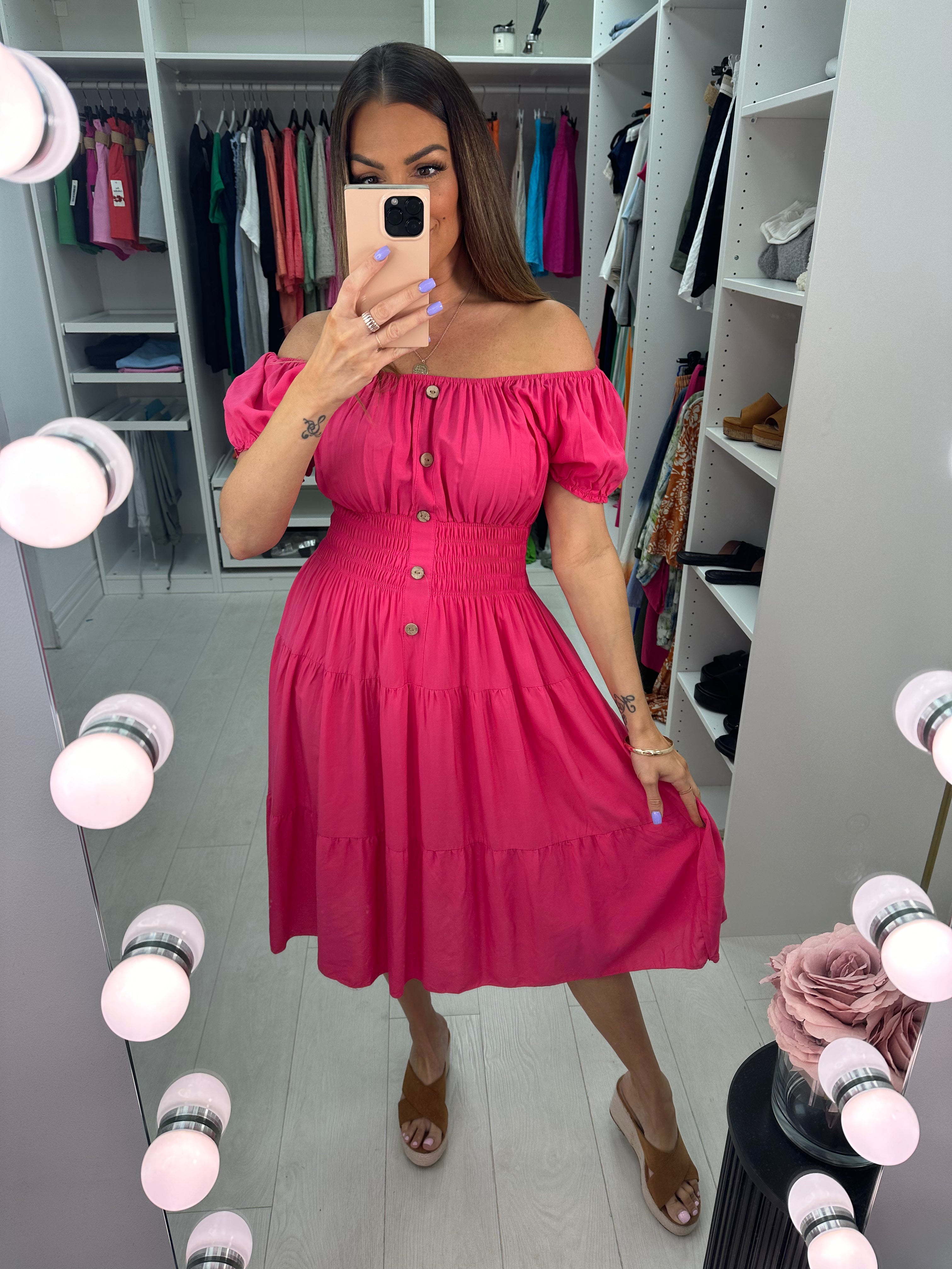 Jeyda Plain Button Detail Midi Dress