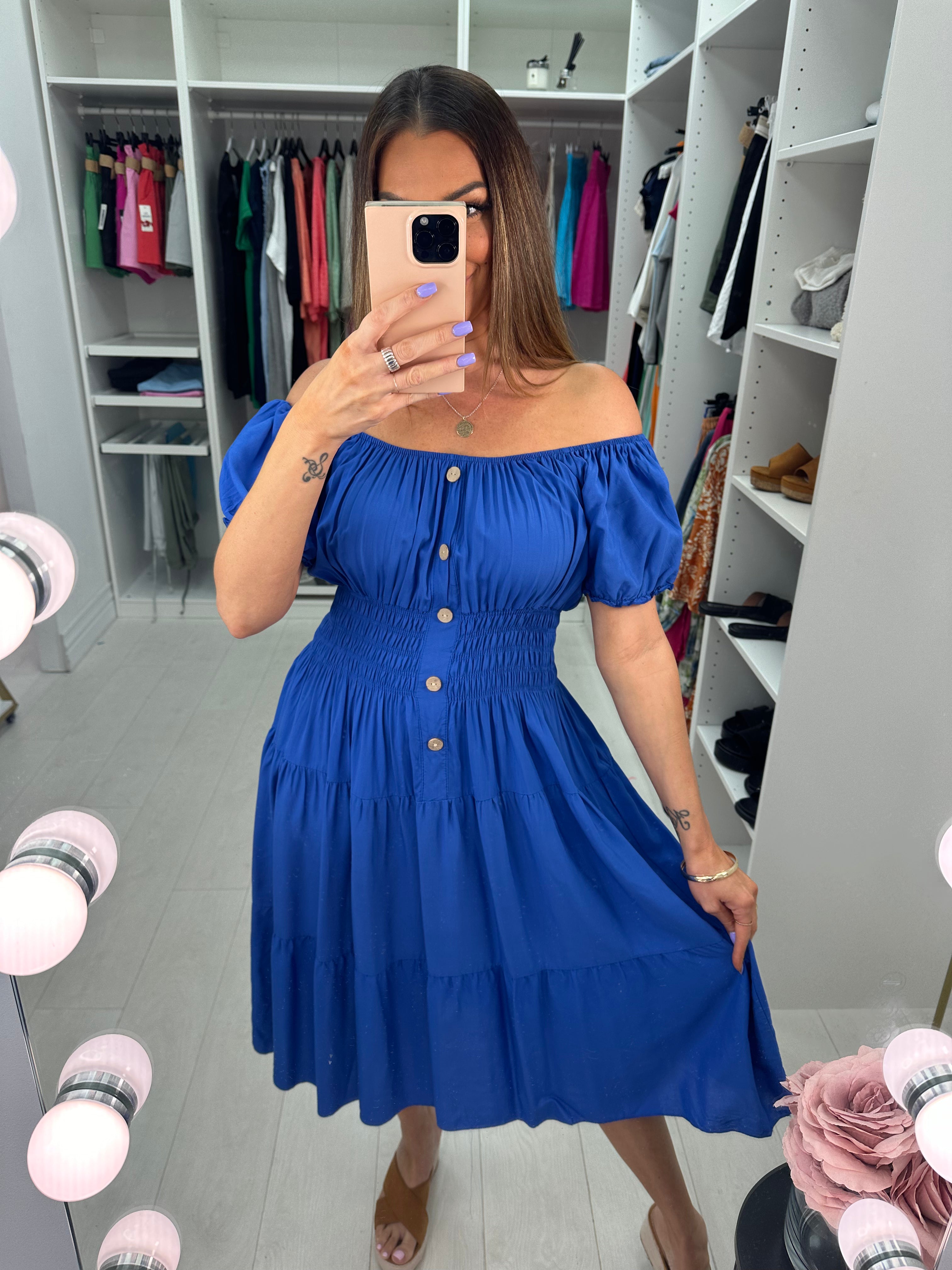 Jeyda Plain Button Detail Midi Dress