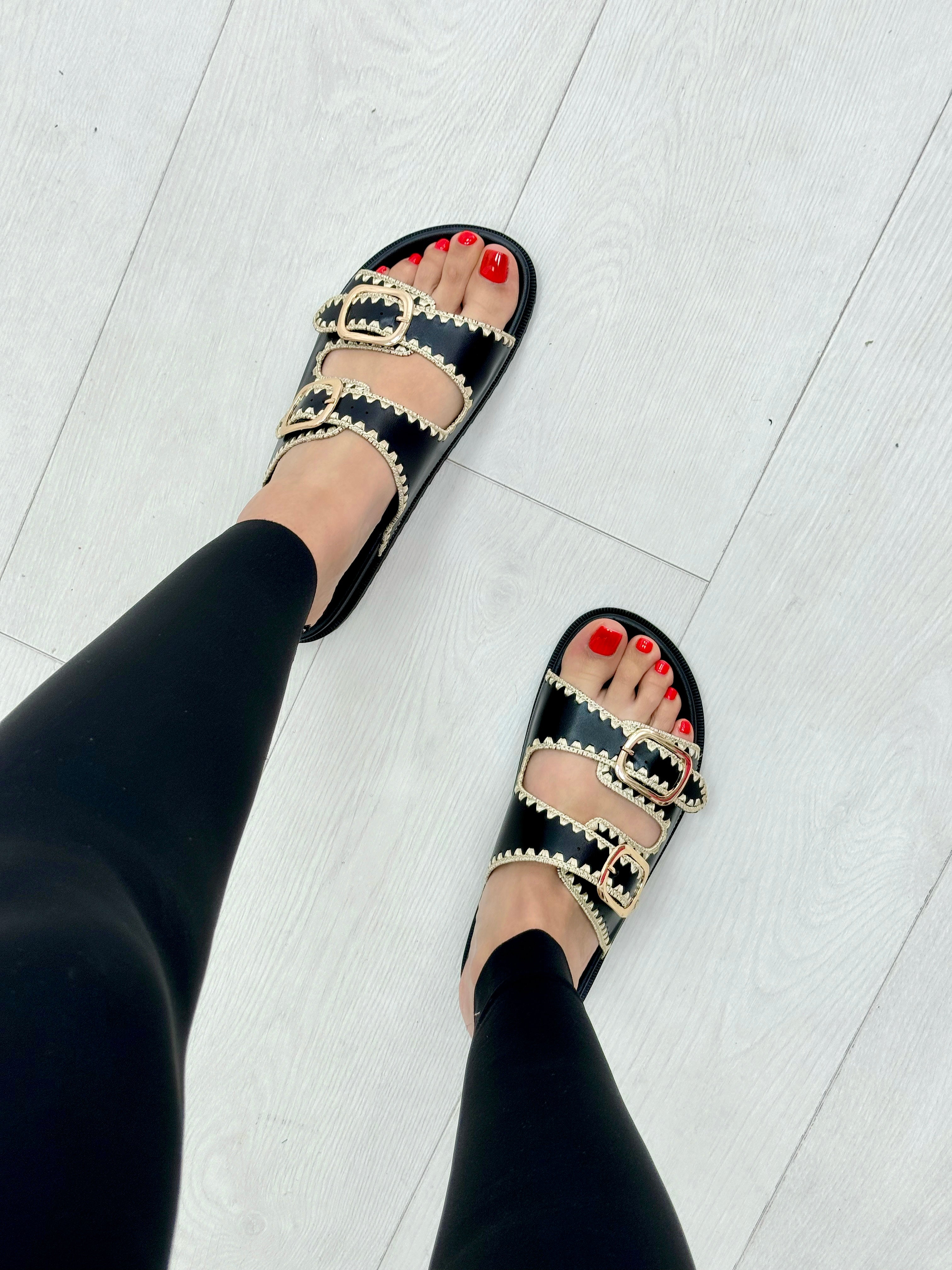 Arianne Stitch Buckled Sliders