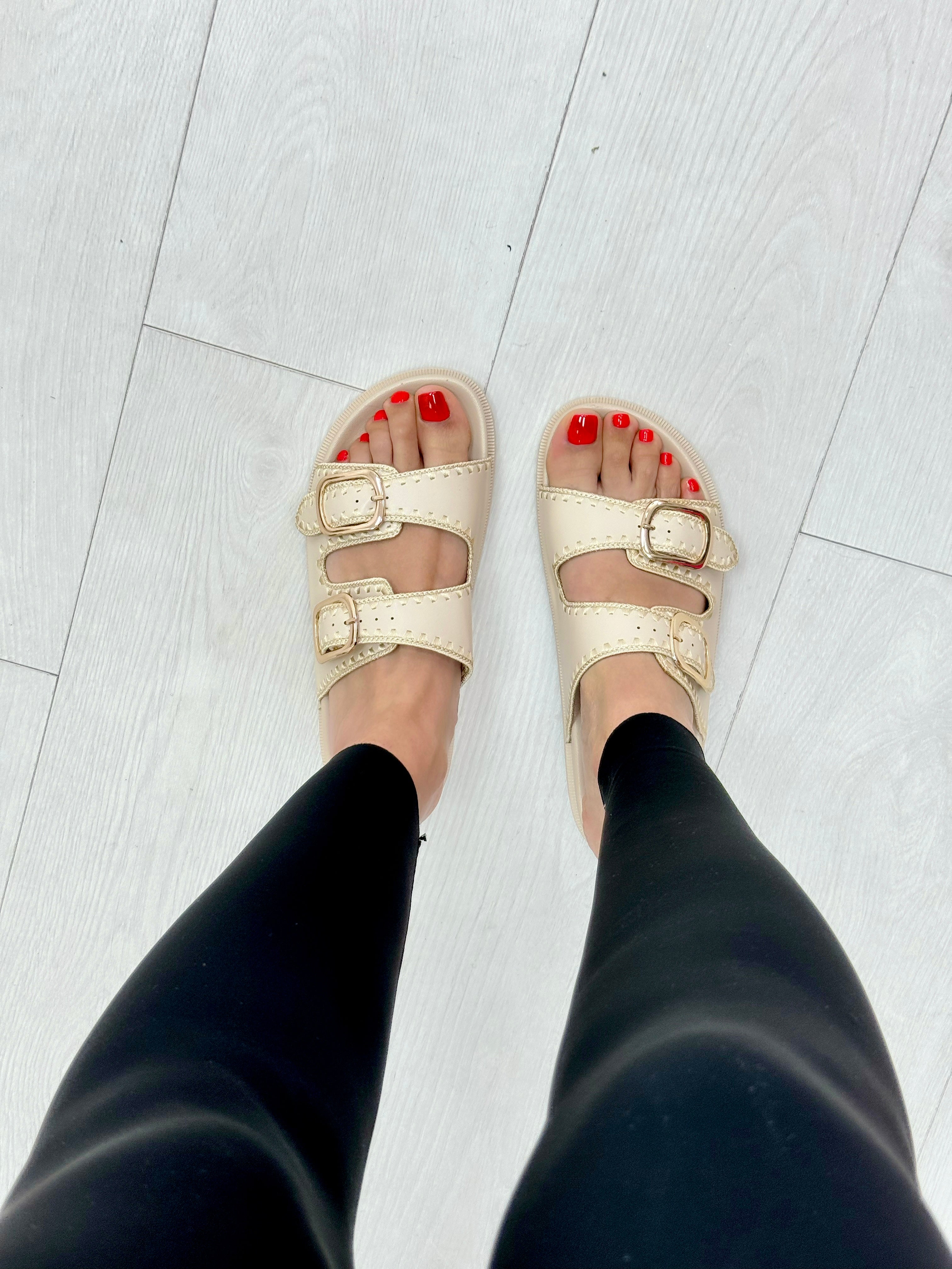Arianne Stitch Buckled Sliders