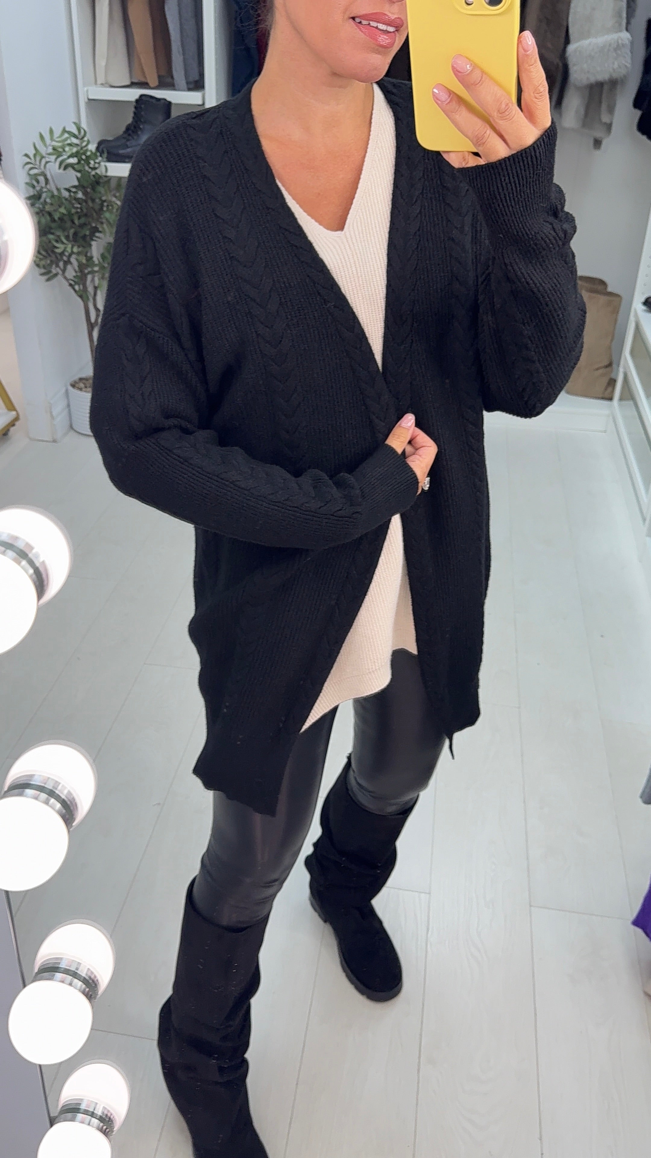 Loretta Plain Cable Knit Open Front Cardigan