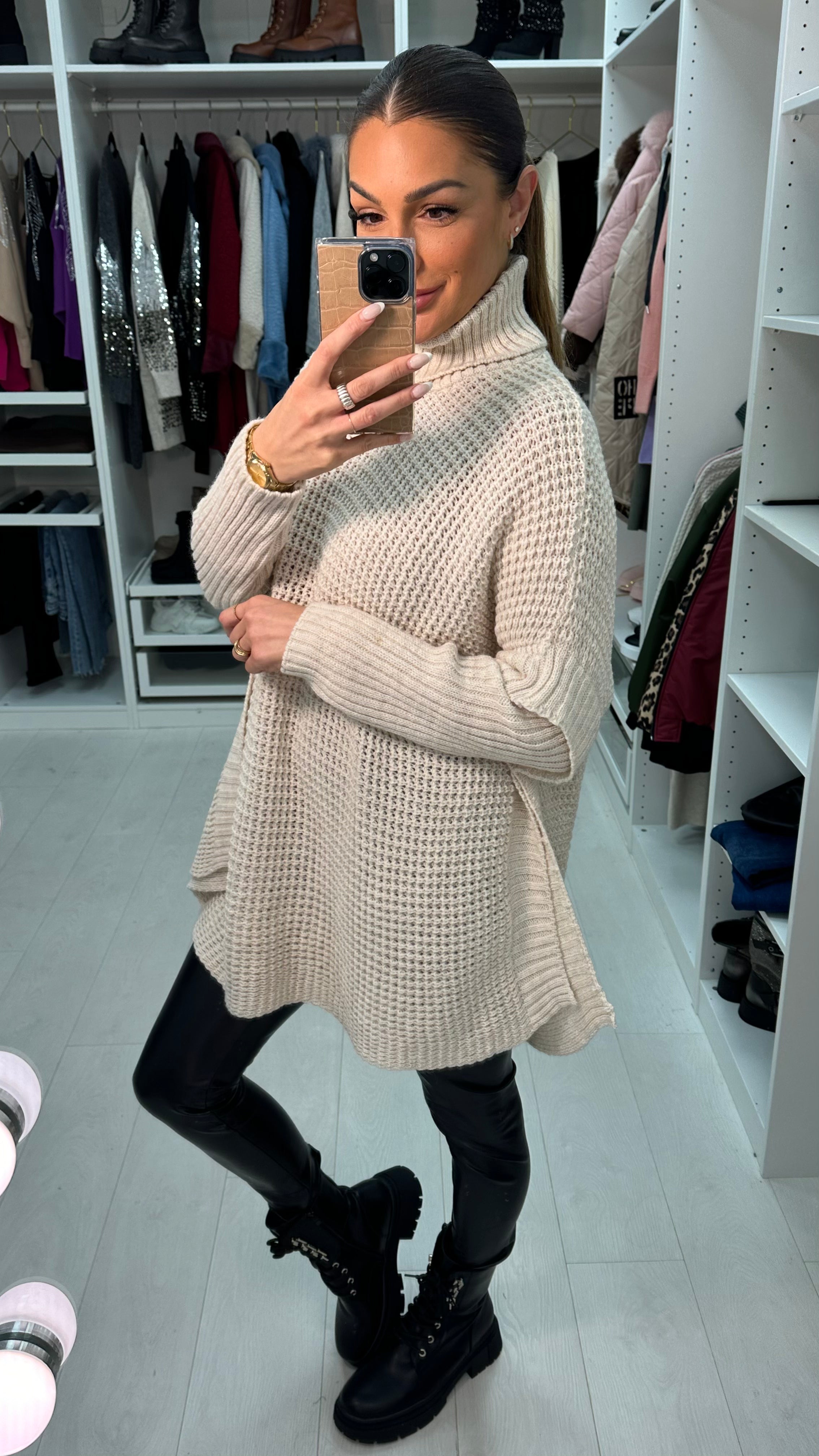 Maxine Plain Roll Neck Chunky Knit Oversized Jumper