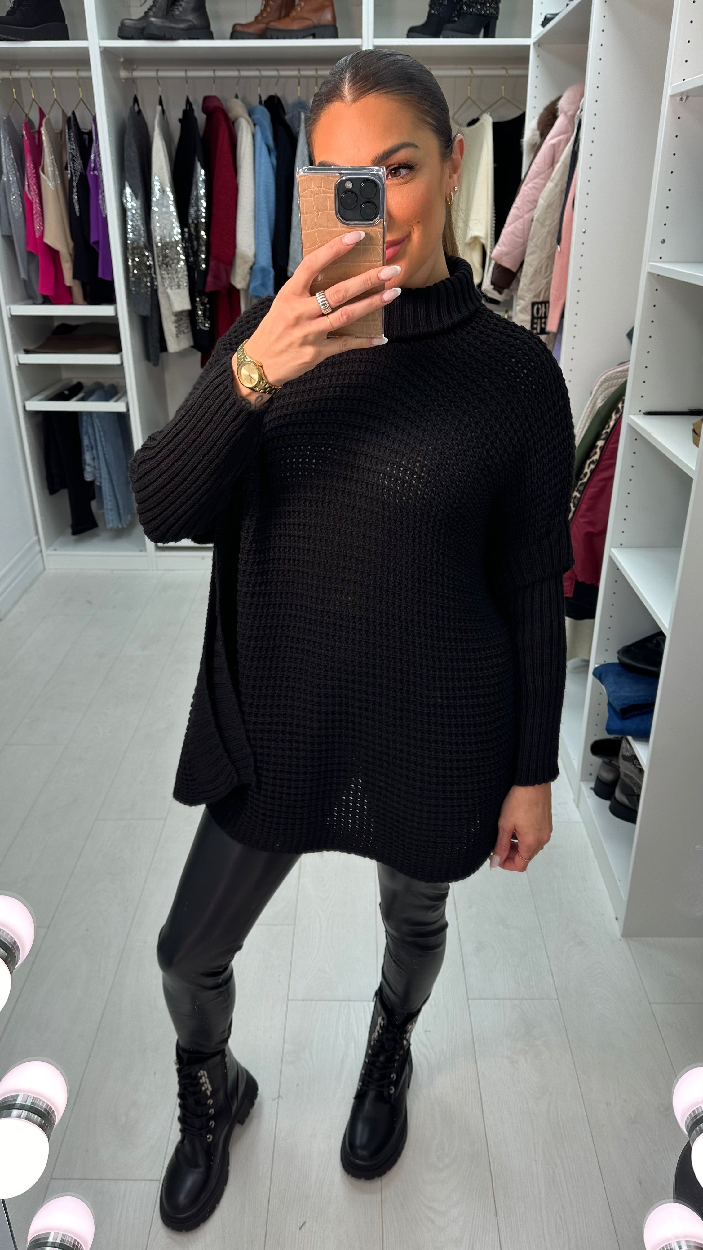 Maxine Plain Roll Neck Chunky Knit Oversized Jumper