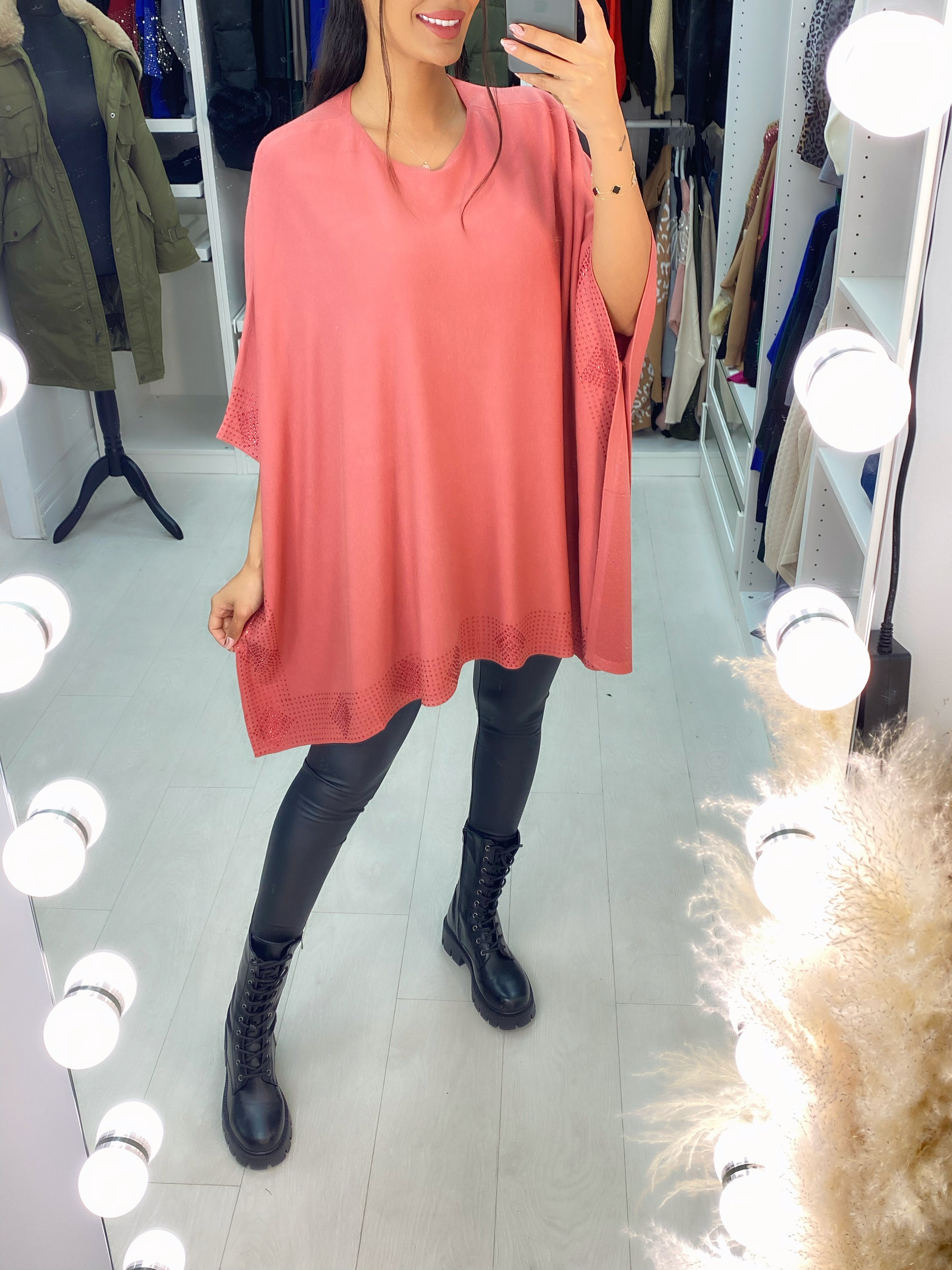 Jolene Diamante Gem Hem Poncho Jumper
