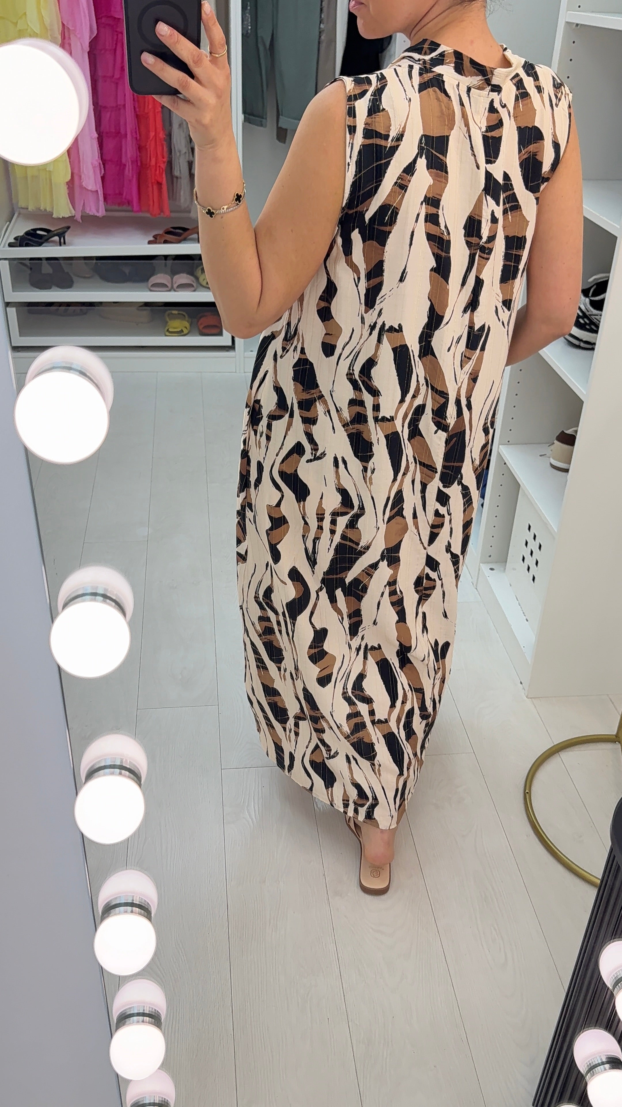 Iveta Abstract Print V Neck Sleeveless Maxi Dress