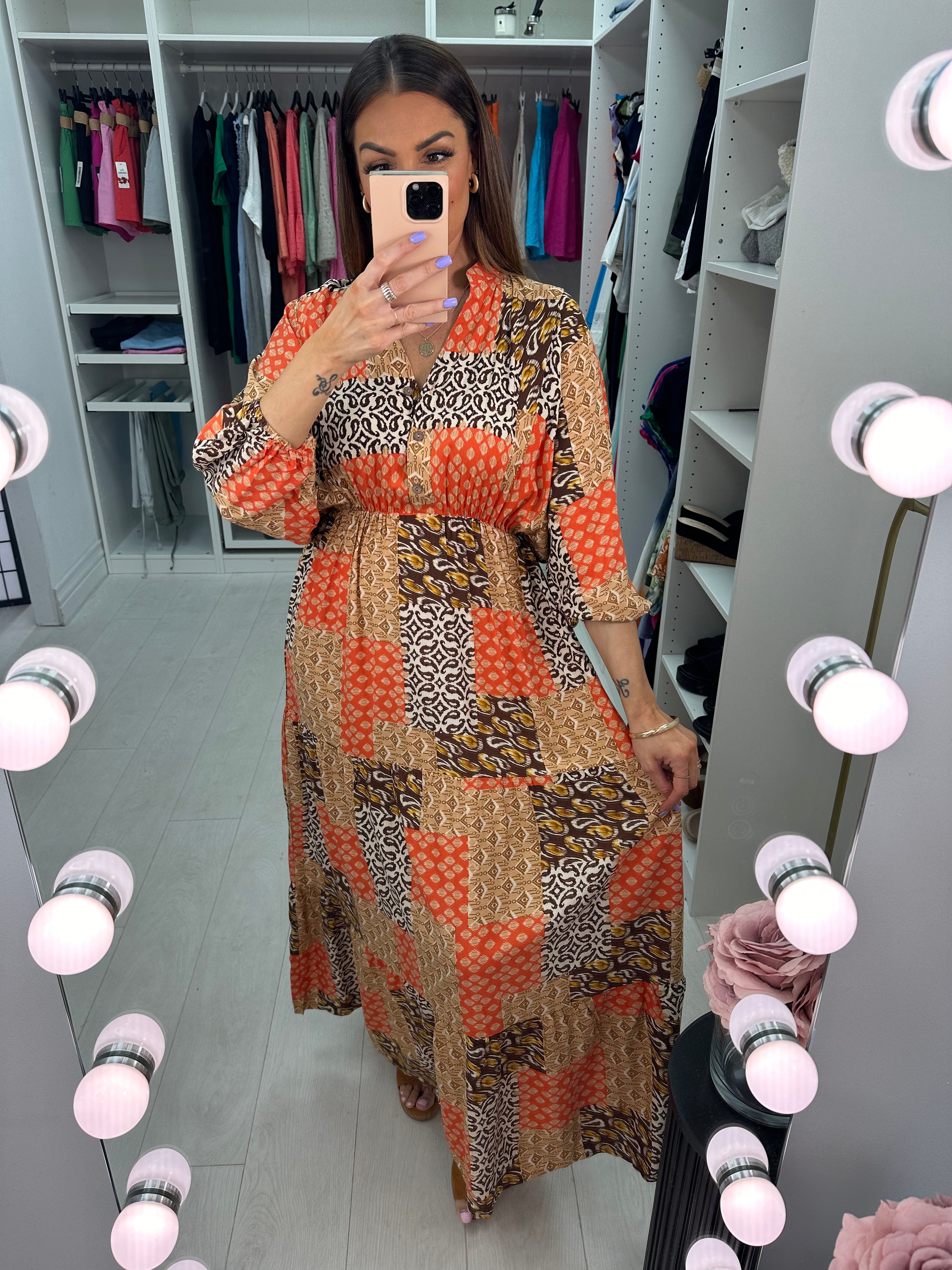 Aldona Multi Pattern Long Sleeve Maxi Dress