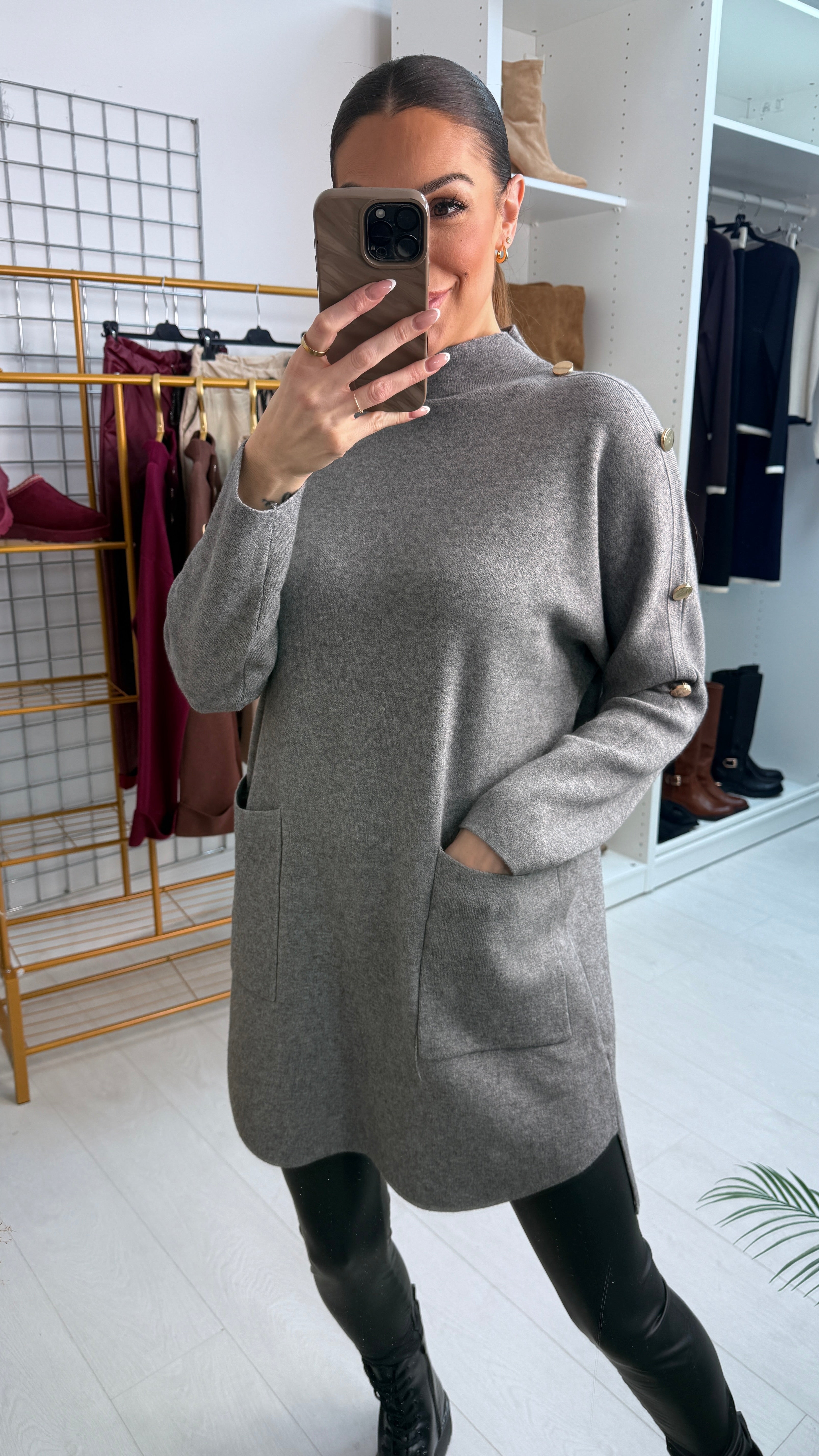 Renni Plain Button Detailed Longline Jumper