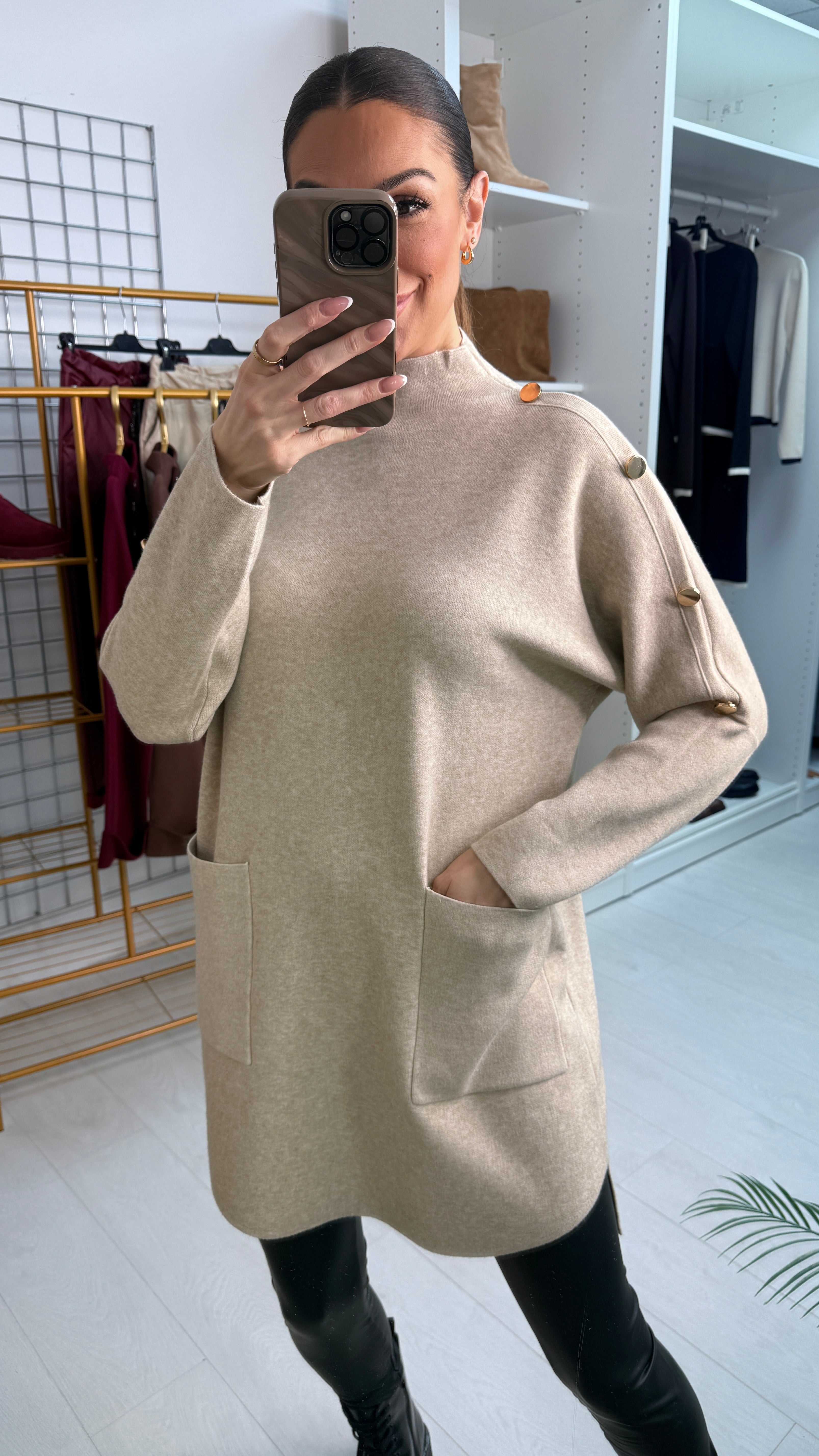 Renni Plain Button Detailed Longline Jumper