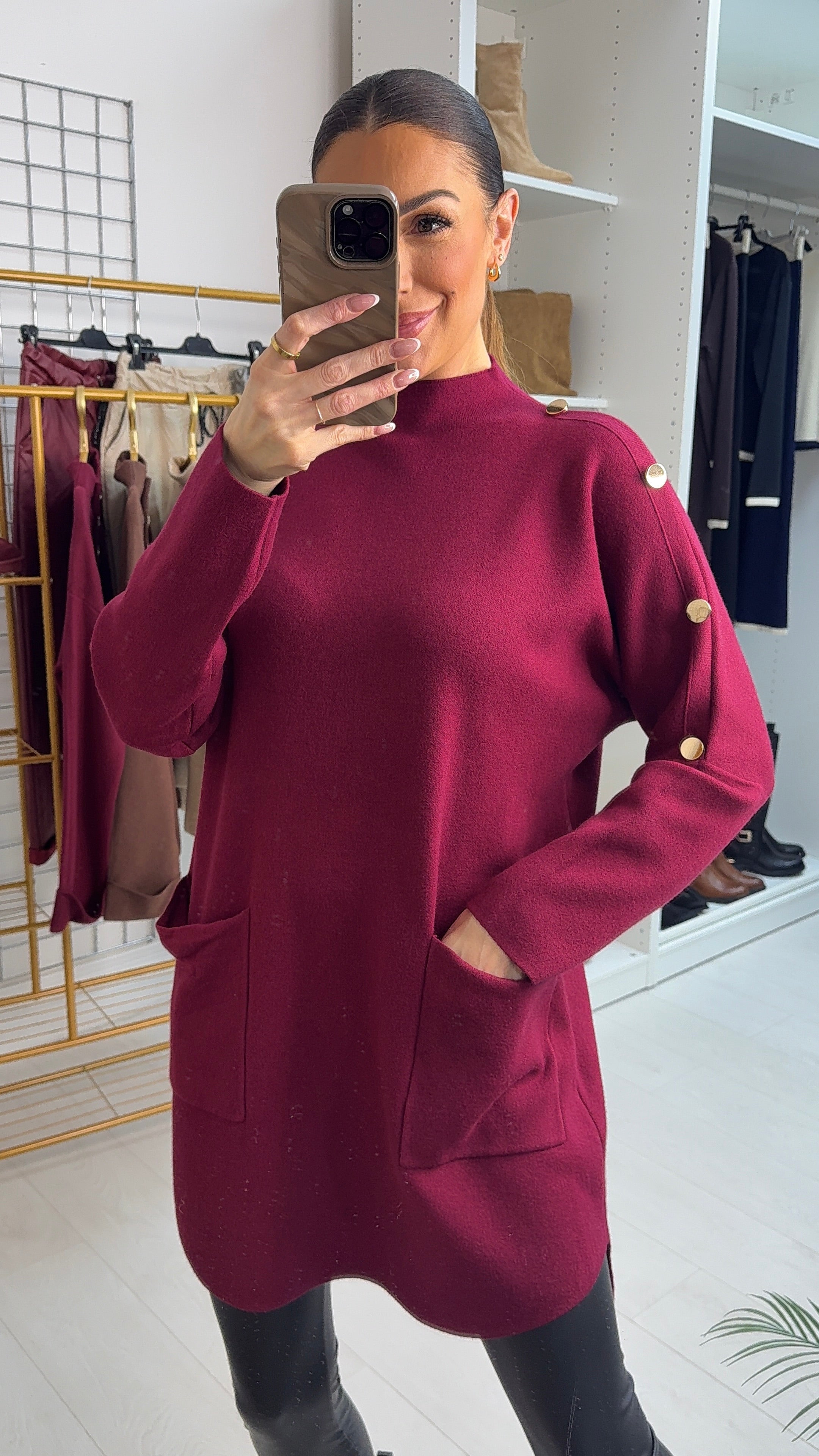 Renni Plain Button Detailed Longline Jumper