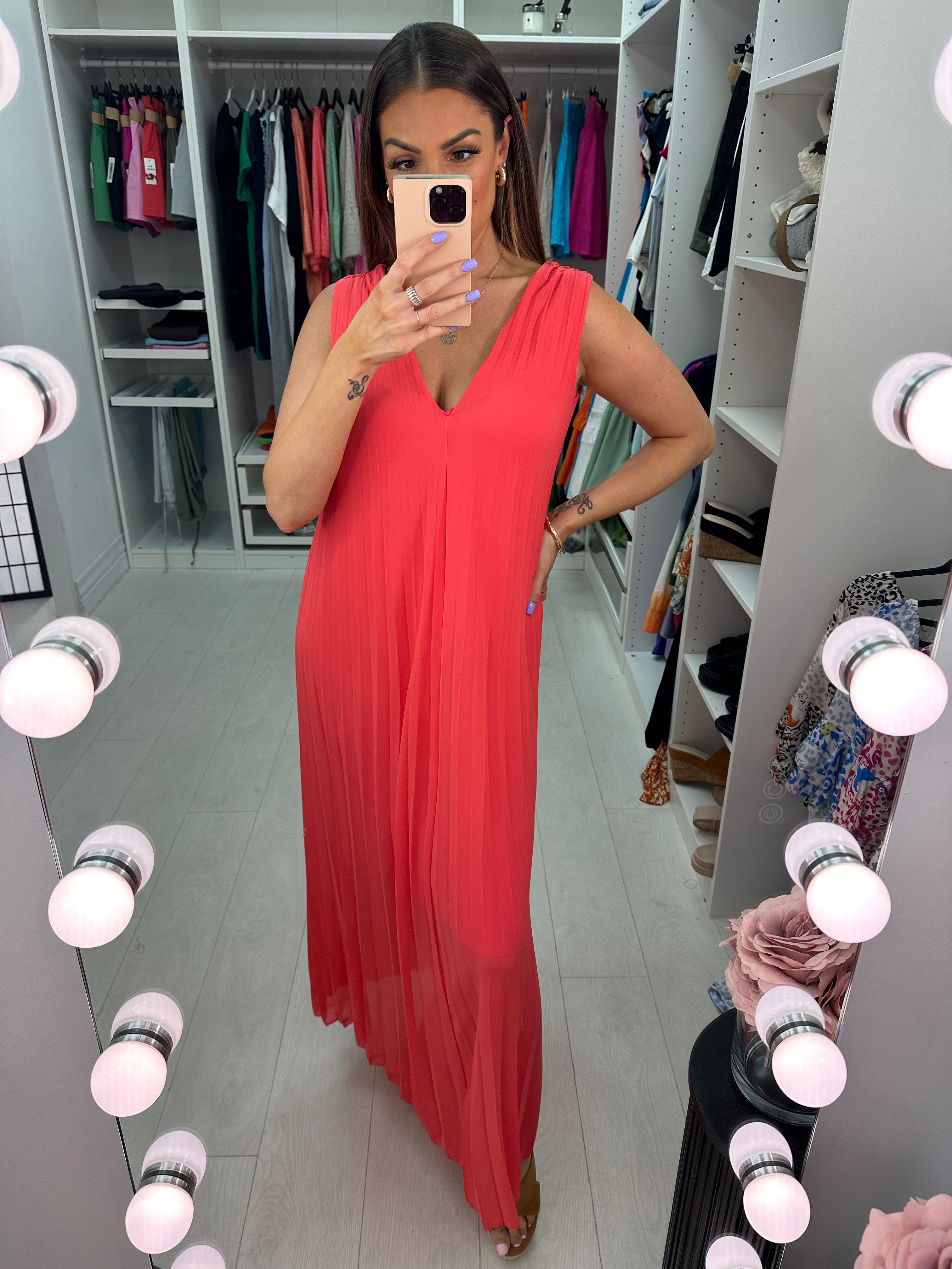 Rosalita V Neck Pleated Maxi Dress