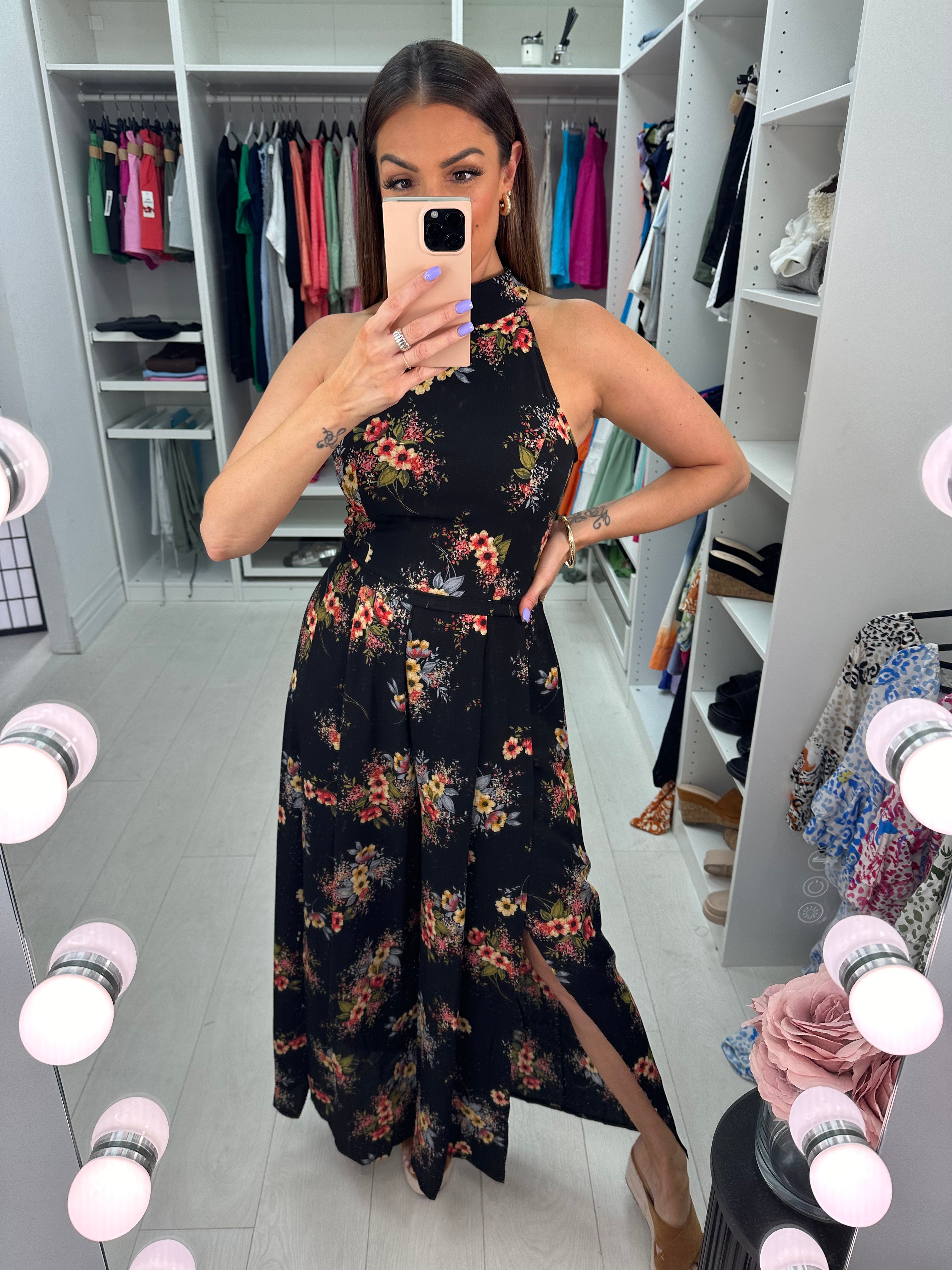 Lylana Floral Halter Neck Split Side Jumpsuit