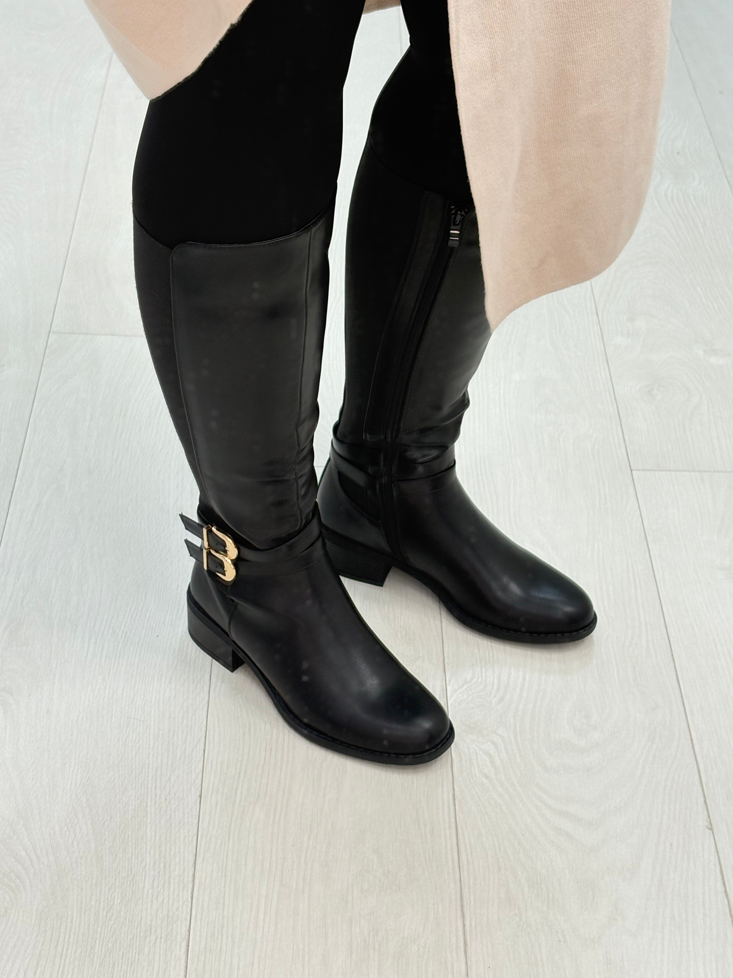Luissa Faux Leather Buckle Detail Knee High Boots