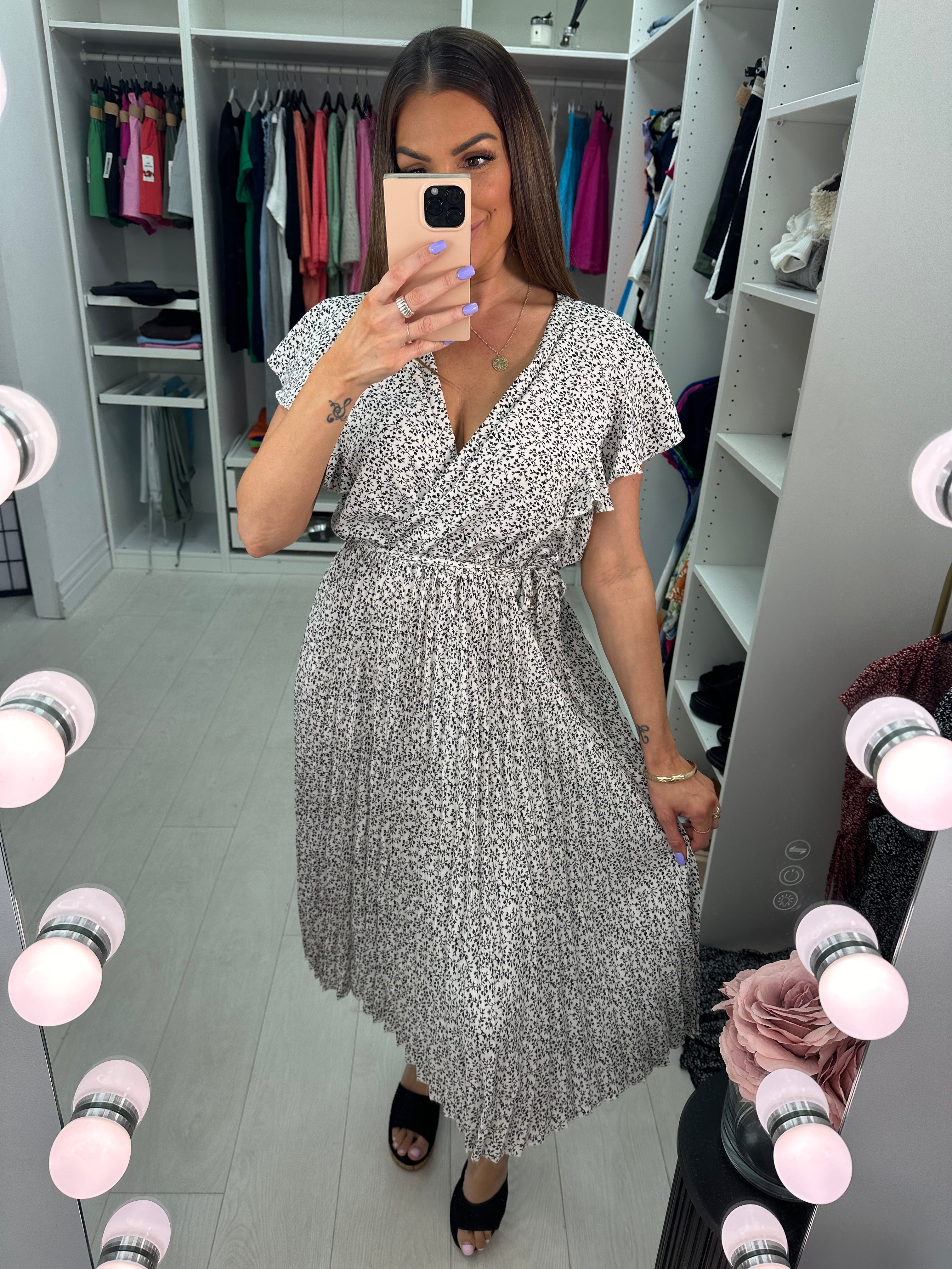 Trudy Wrap Effect Pleat Dress