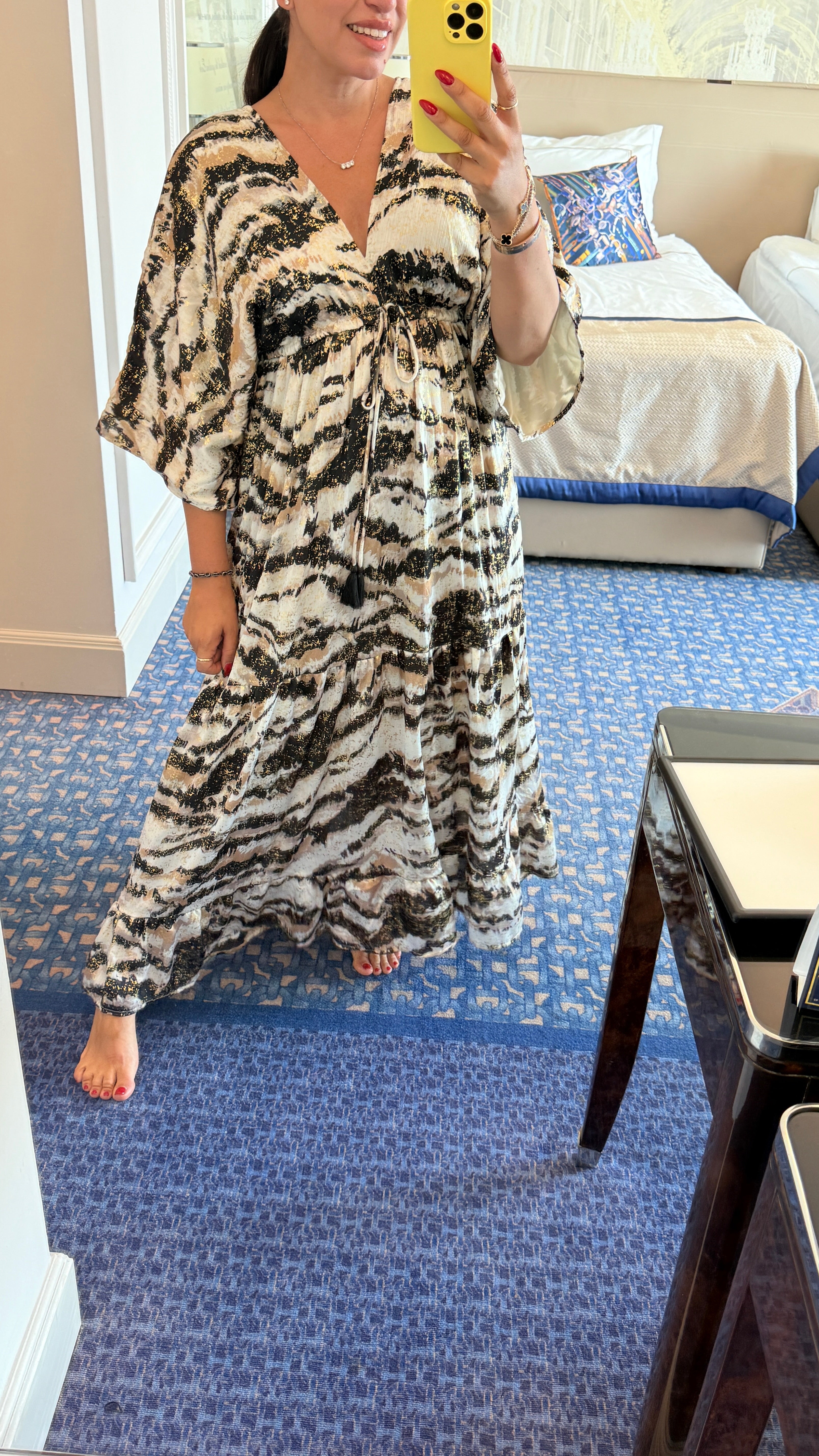 Noella Abstract Print Deep V Neck Maxi Dress