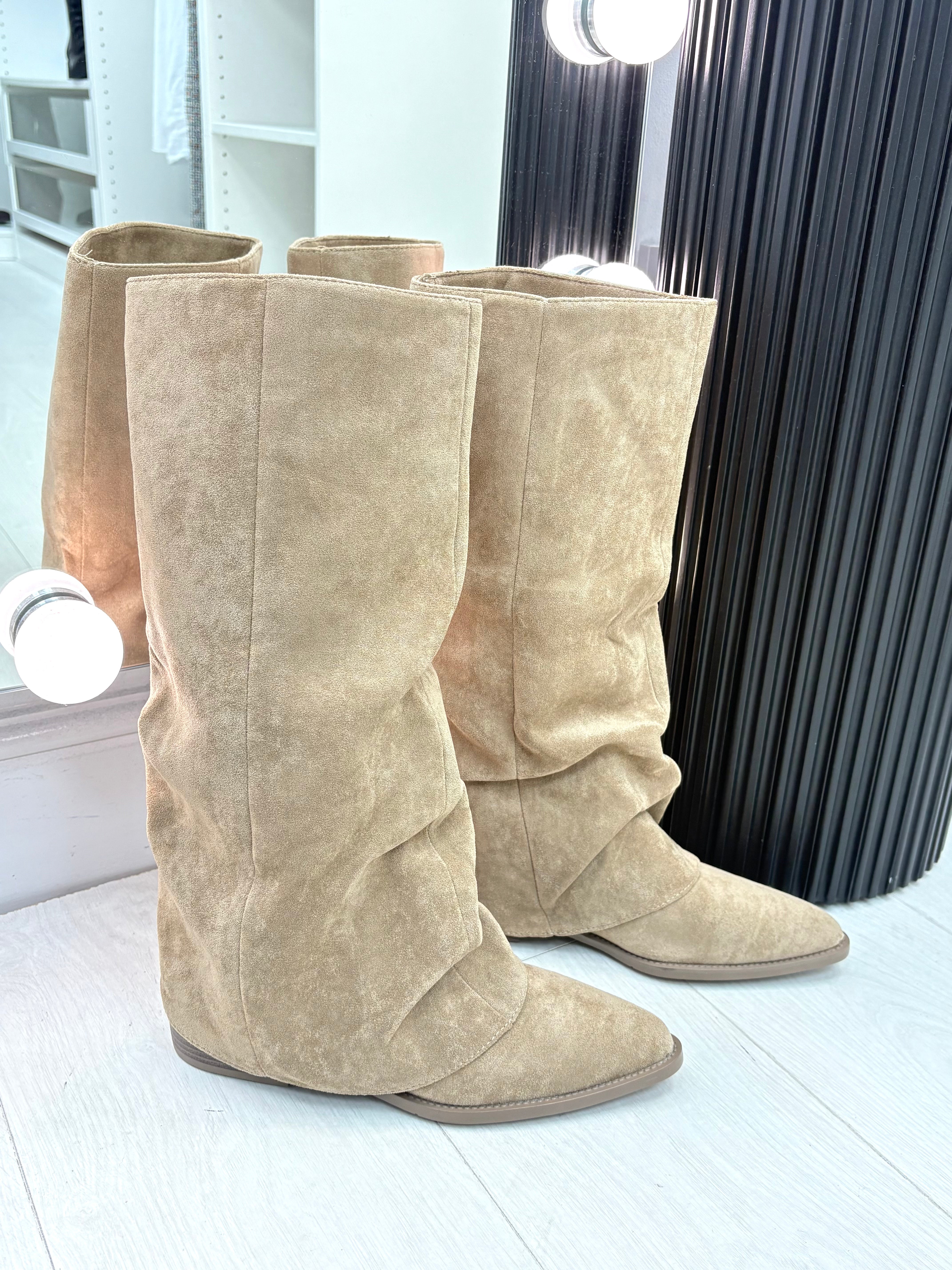 Honey Faux Suede Fold Over Boots