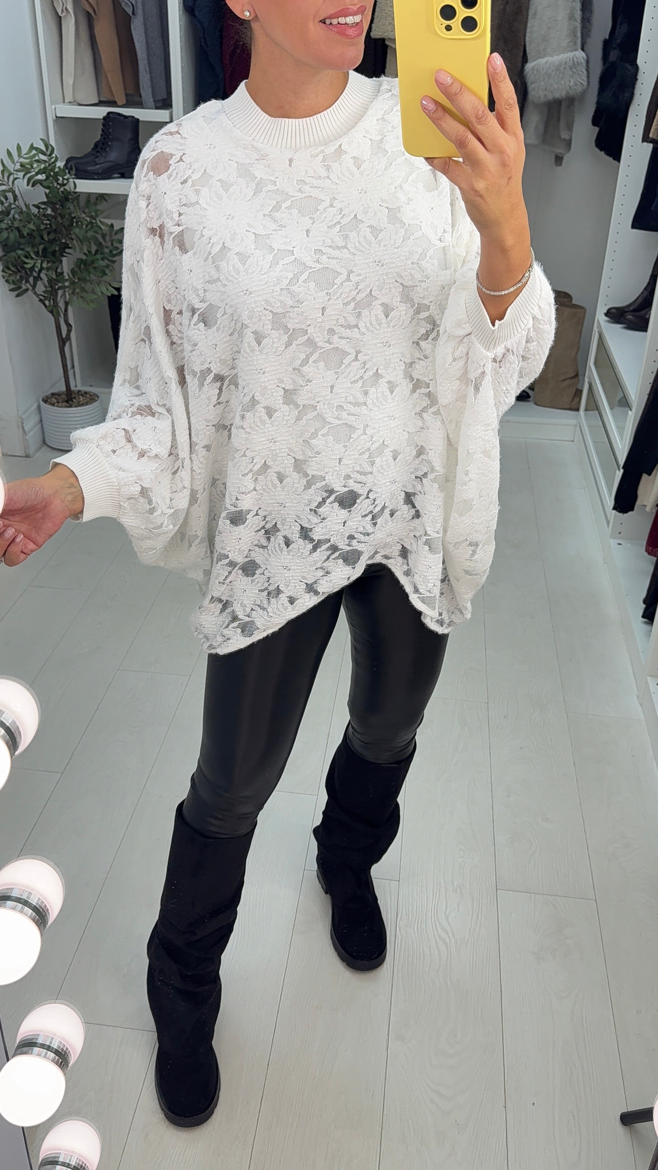 Libi Floral Lace Detail Loose Fit Asymmetric Jumper