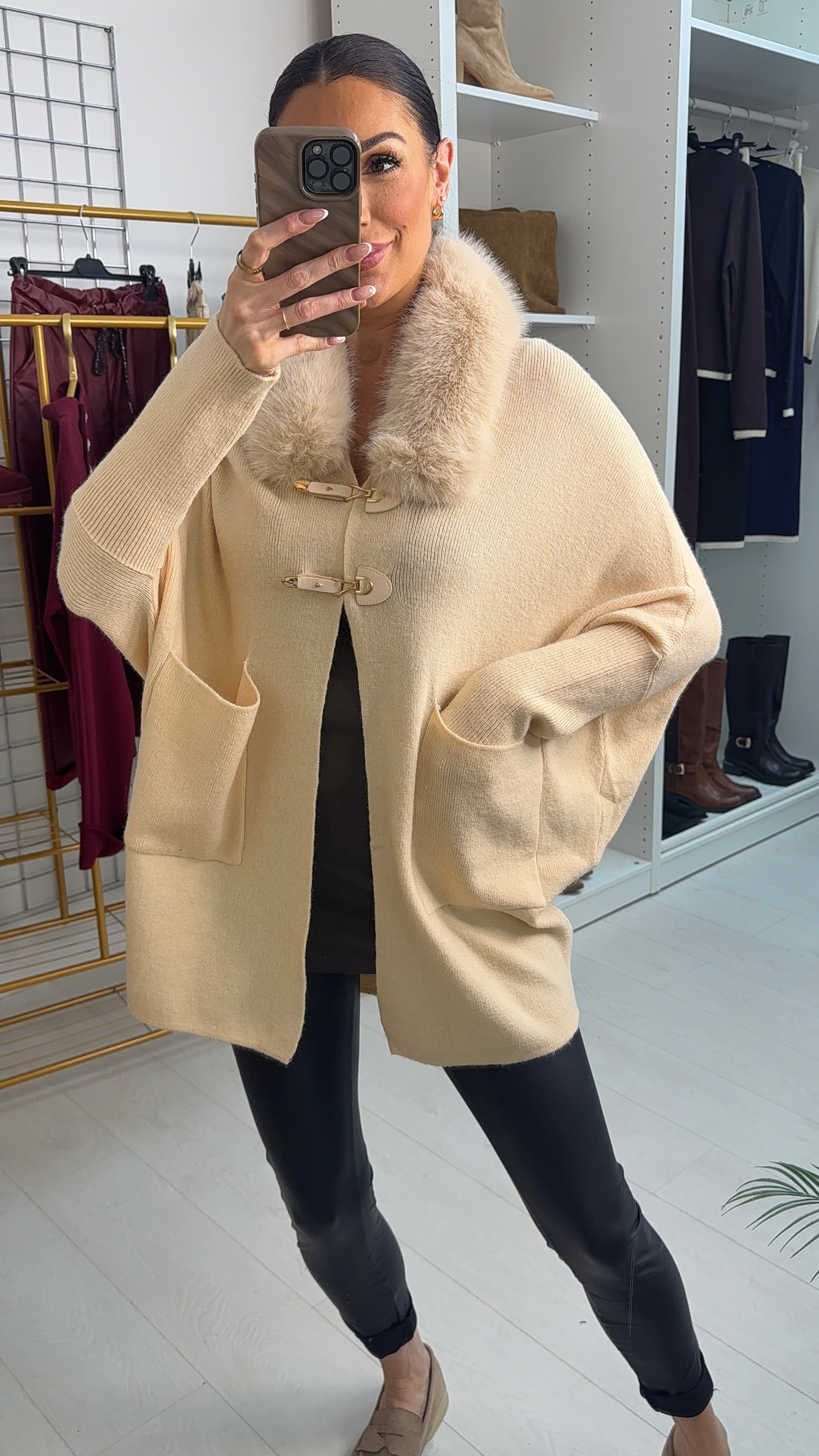 Felicity Faux Fur Buckle Detail Cardigan