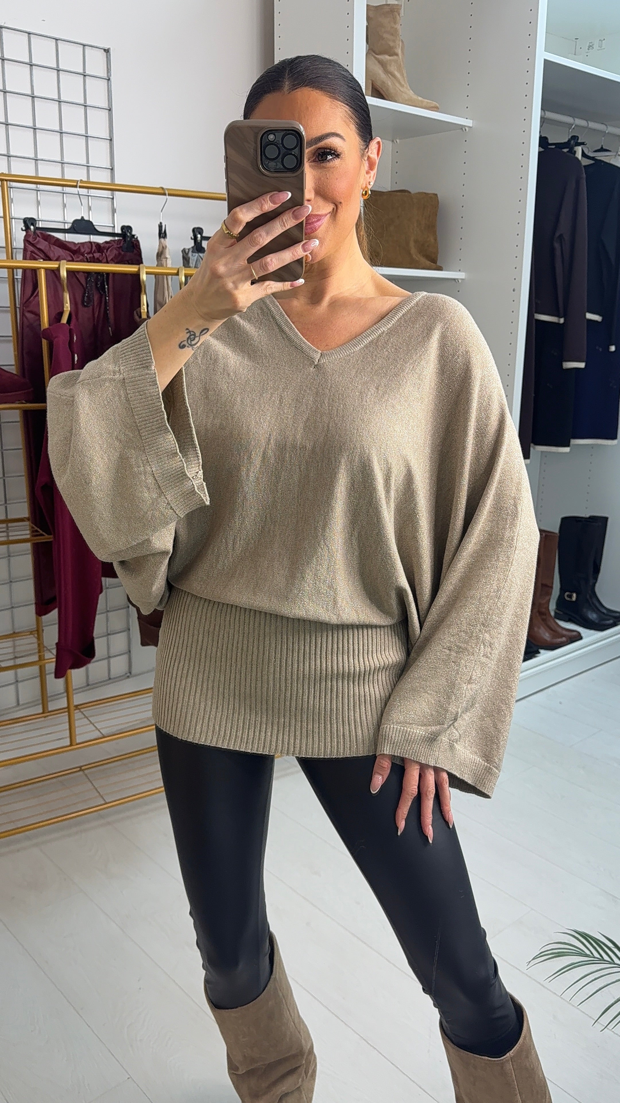 Glinda Lurex V Neck Batwing Sleeve Jumper