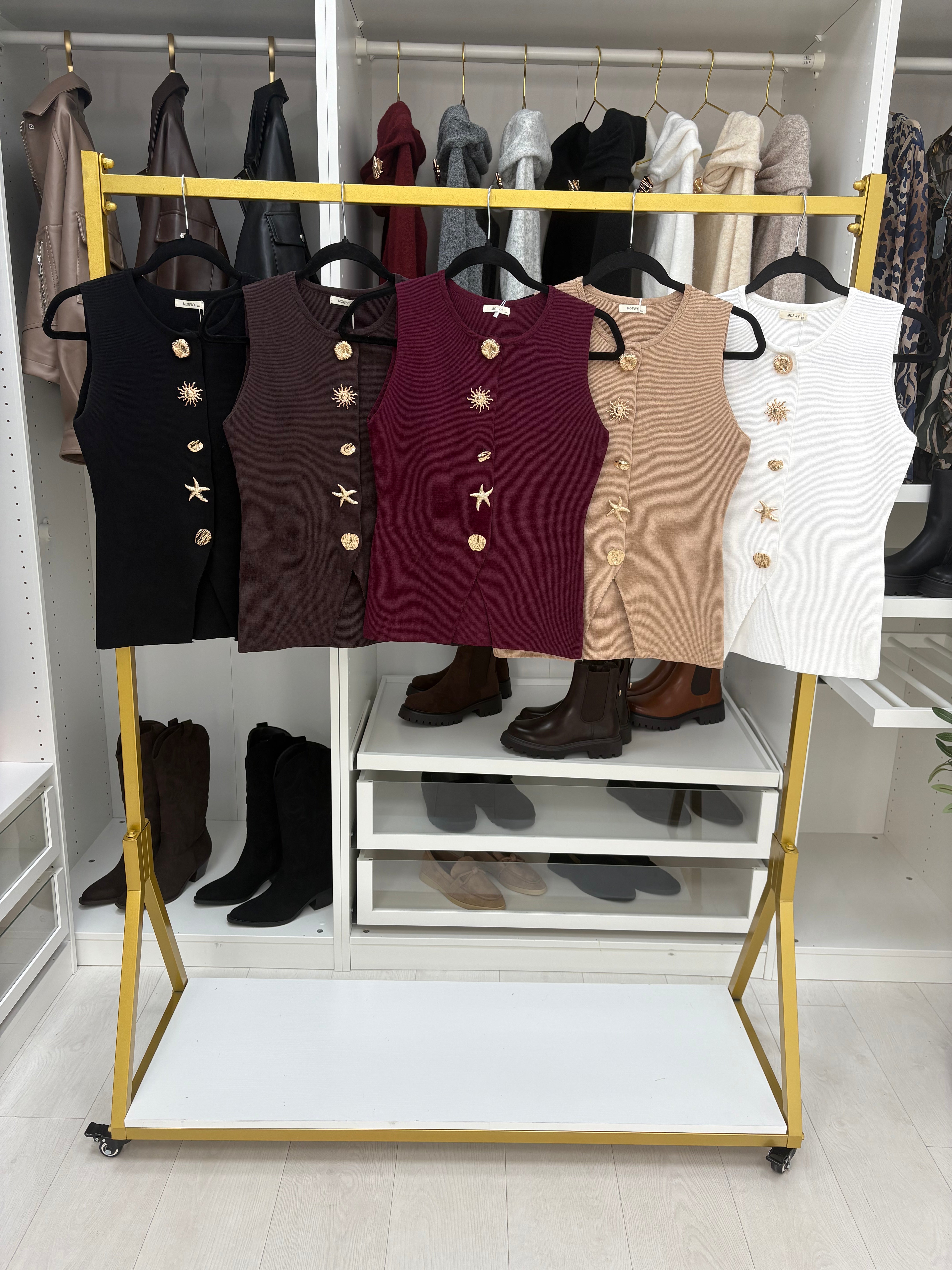 Natasha Embellished Button Sleeveless Knit Top