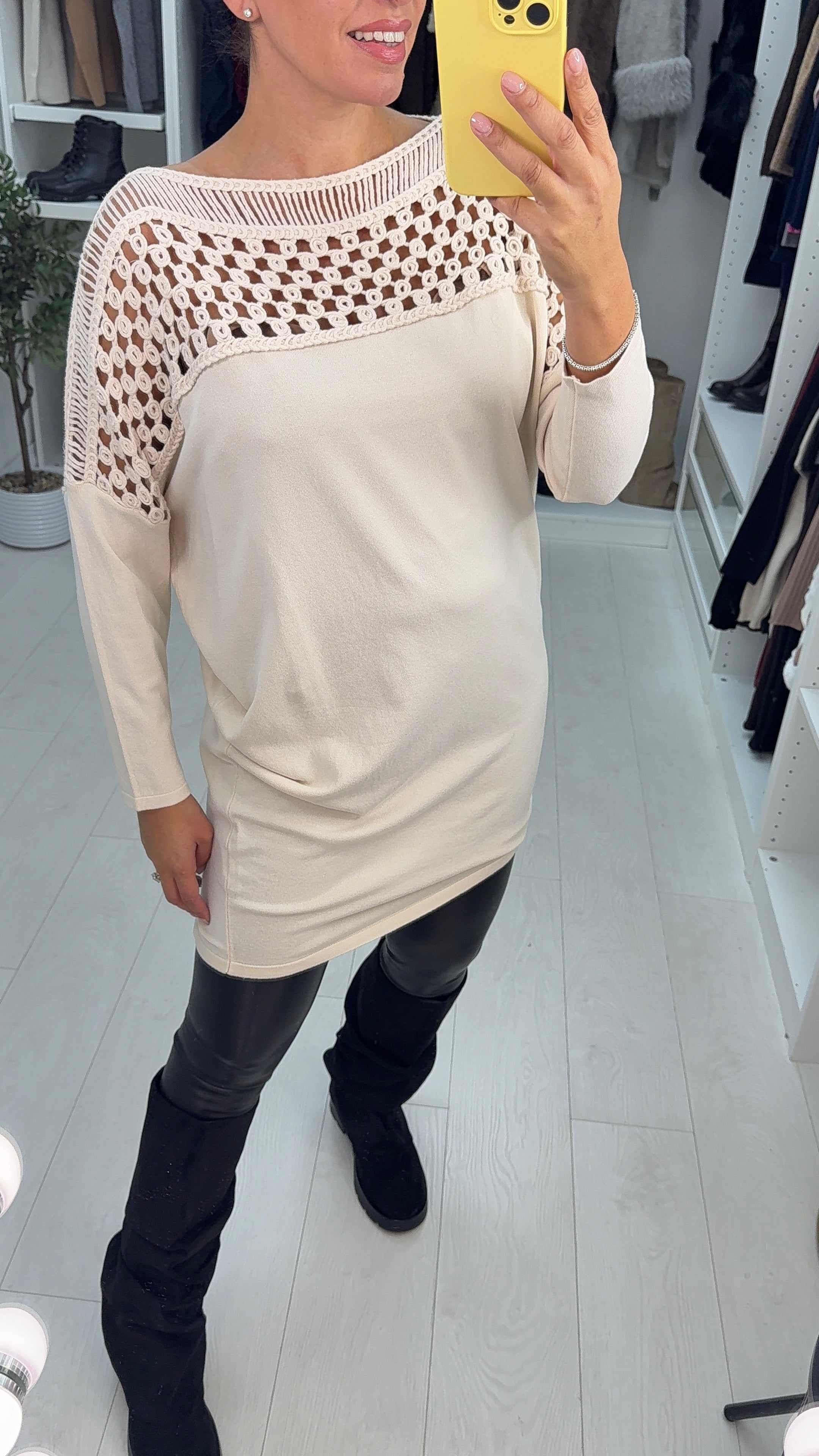 Ginevra Plain Crochet Detail Longline Jumper