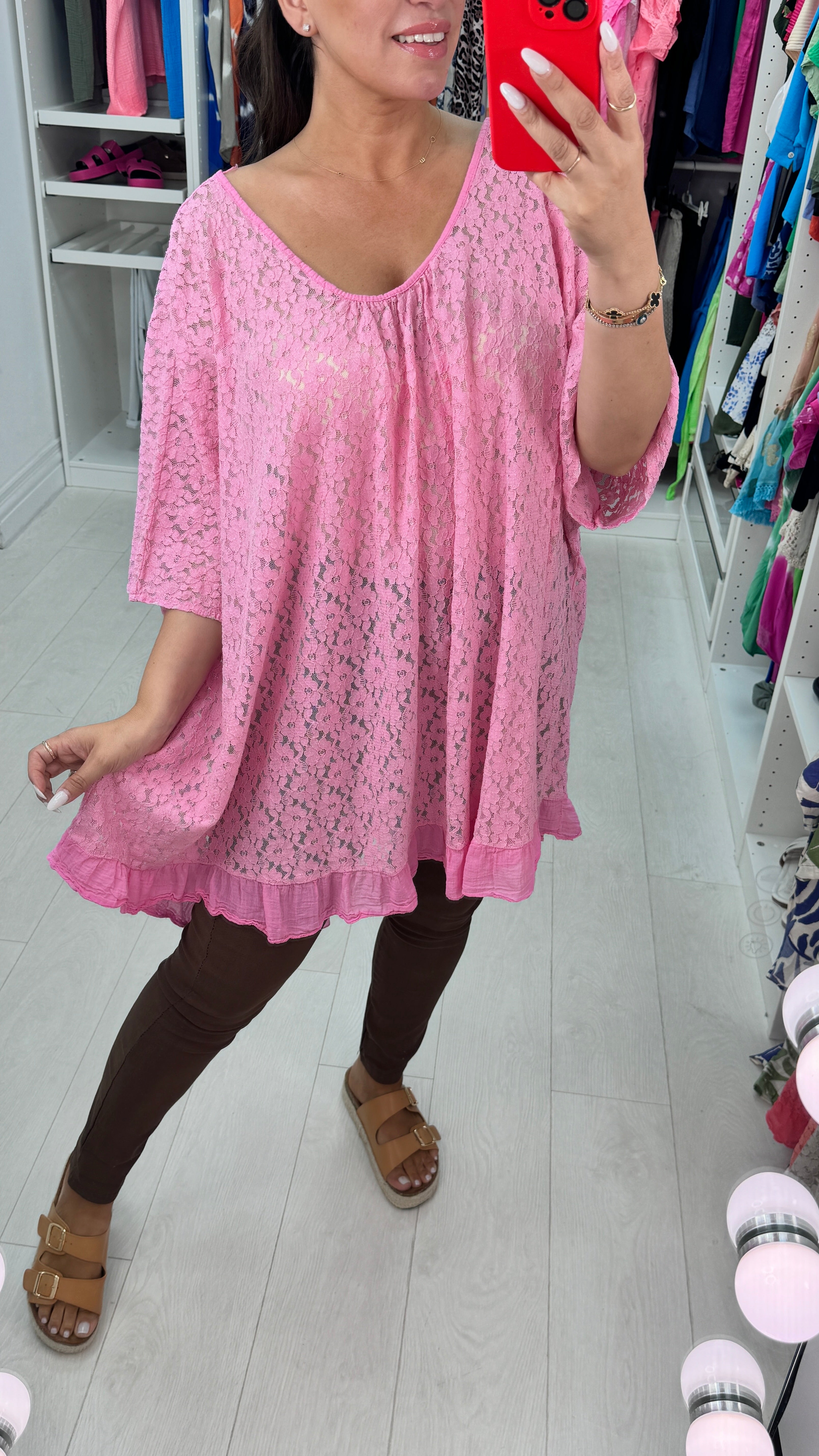 Christina Floral Lace Detail Oversized Top