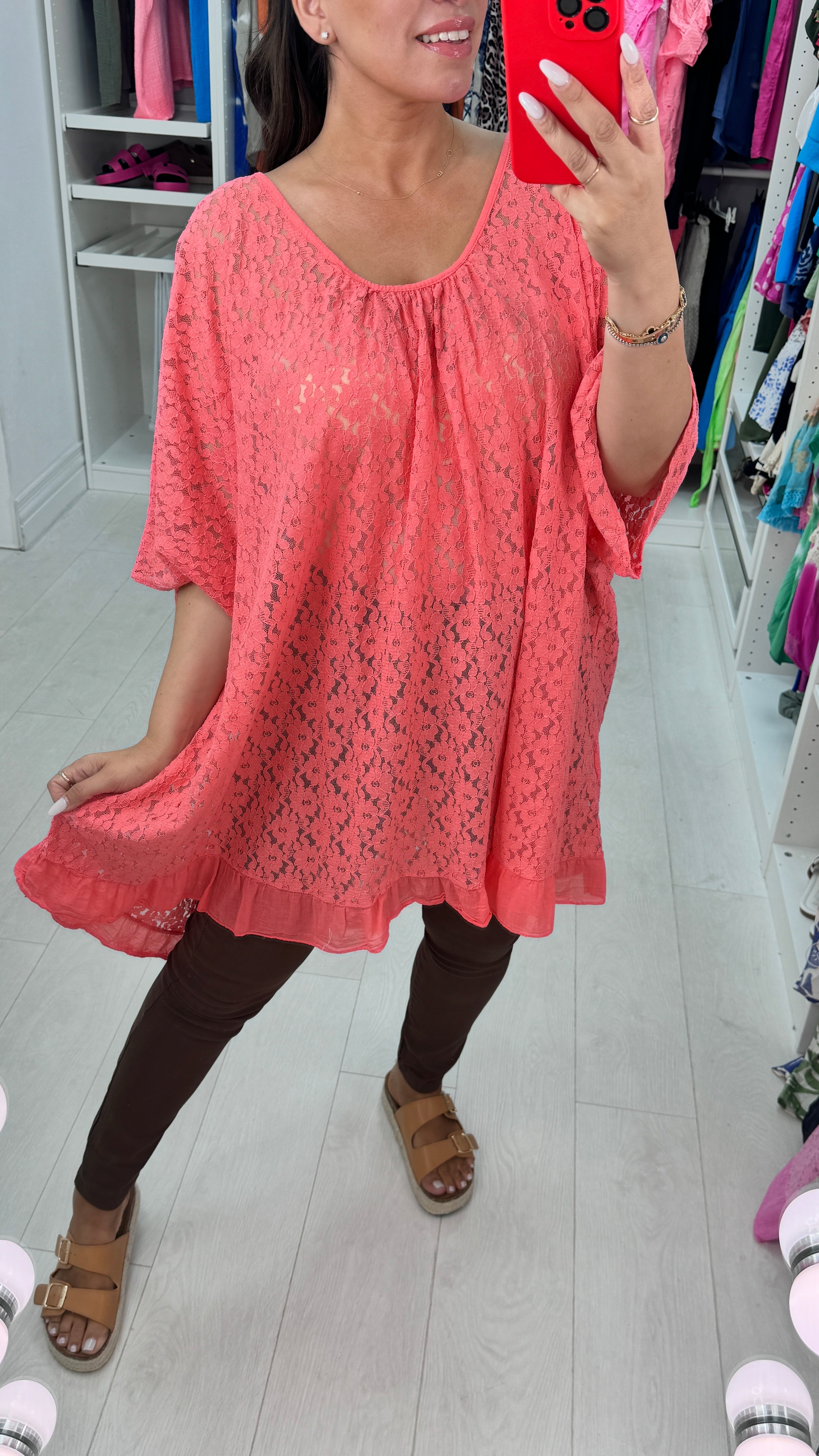 Christina Floral Lace Detail Oversized Top