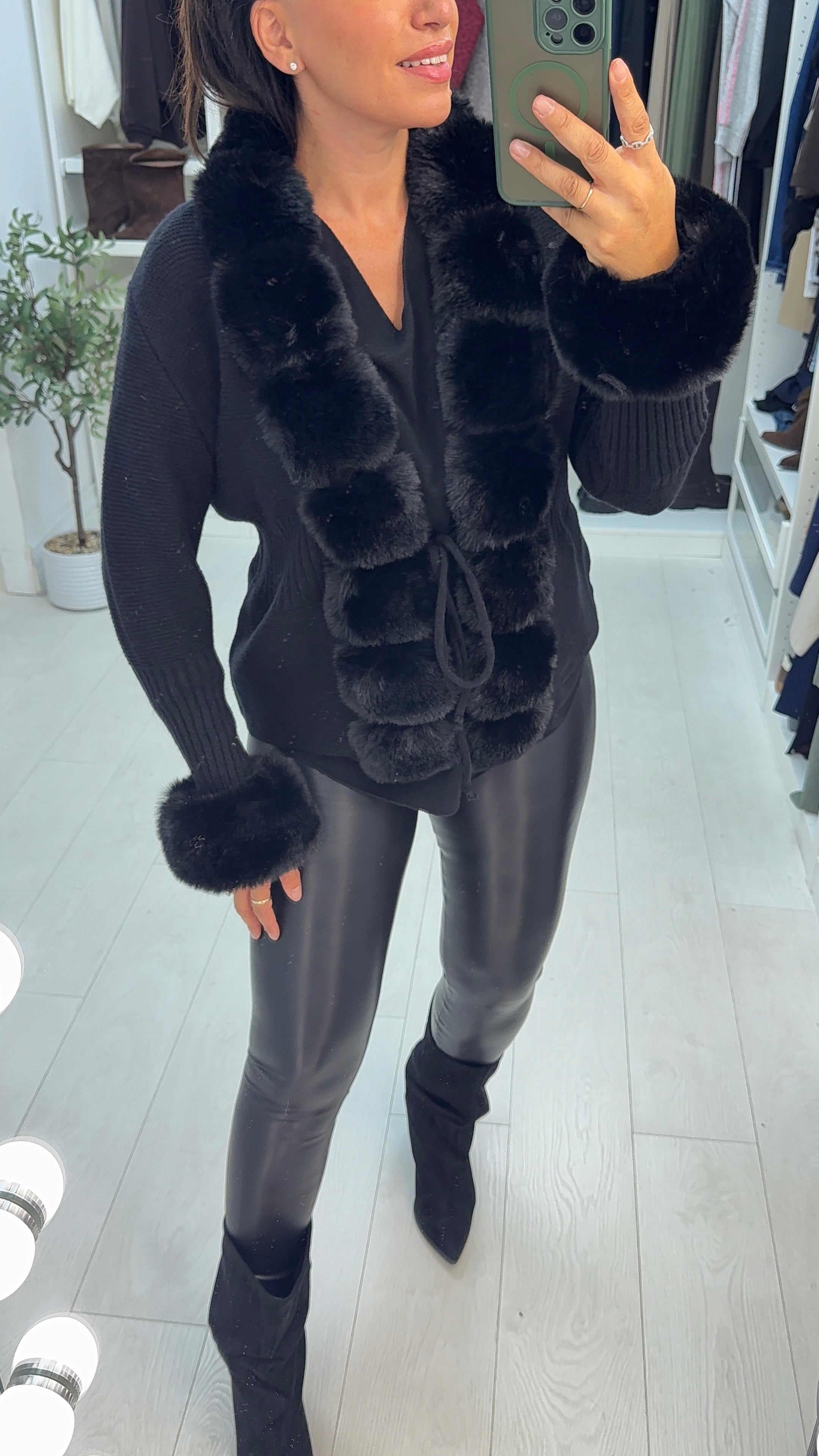 Alya Faux Fur Trim Cardigan