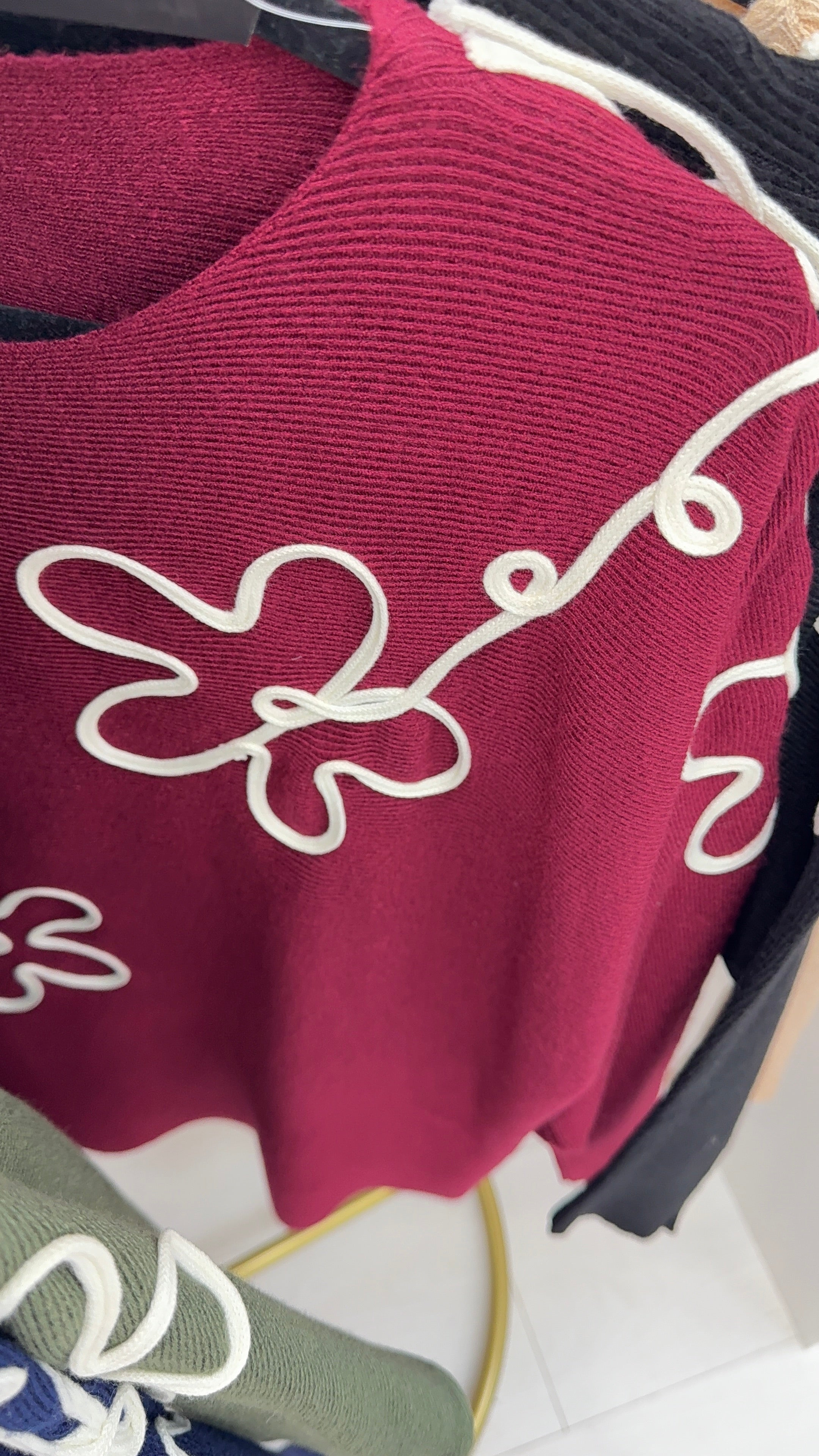 Rayla Embroidered Flower Ribbed Knit Jumper