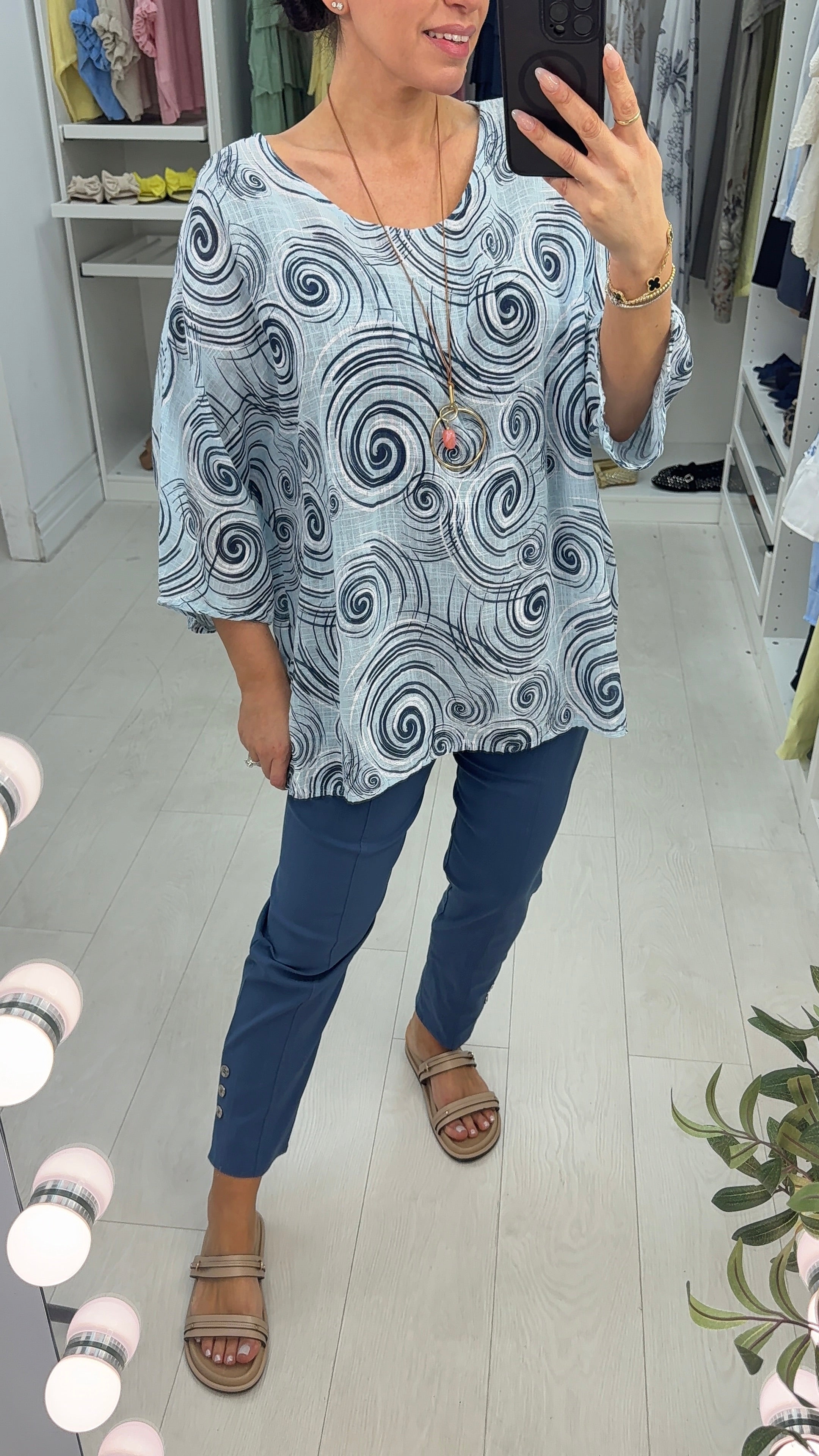 Chrishelle Abstract Print Loose Fit Necklace Top