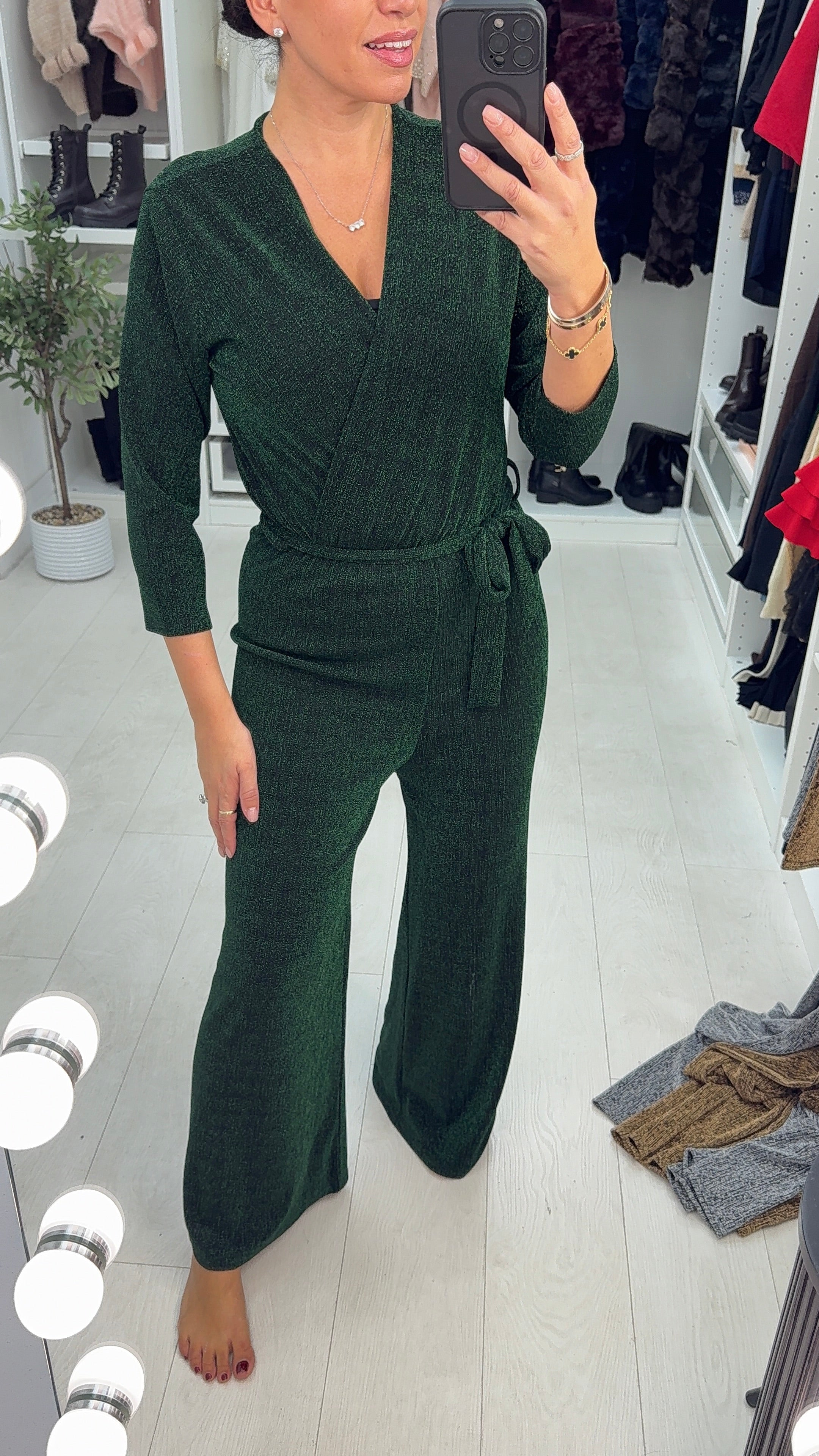 Bessie Lurex Tie Waist Wide Leg Jumpsuit